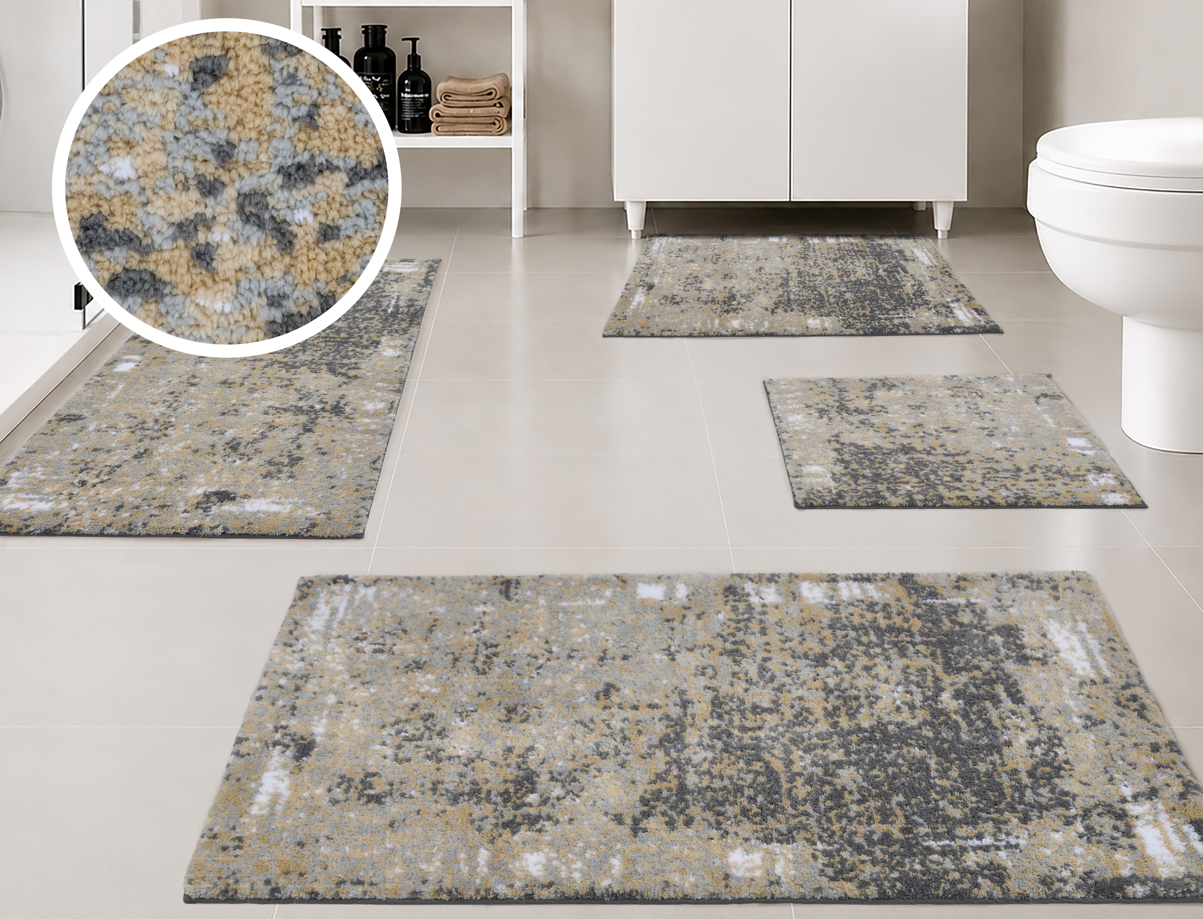 OTTO home Badematte »Hamsa, Badvorleger, Badezimmer Teppich, Duschvorleger« Höhe 15 mm rutschhemmend beschichtet fußbodenheizungsgeeignet | schnell trocknend Badteppich, im Vintage-Look, Hoch-Tief-Effekt