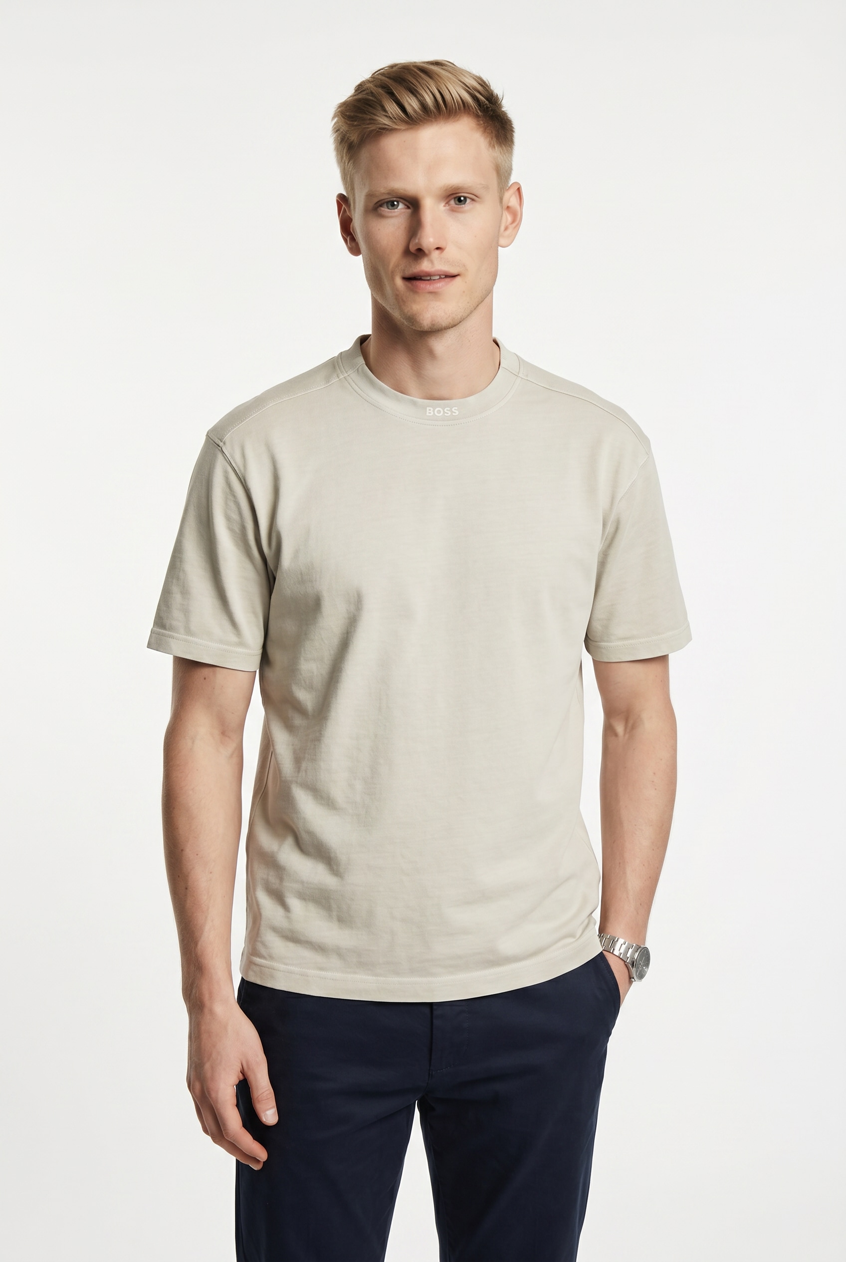 BOSS ORANGE T-Shirt »Te Dye Relaxed Fit« 100% Cotton Jersey Mock Neck Logo Centered