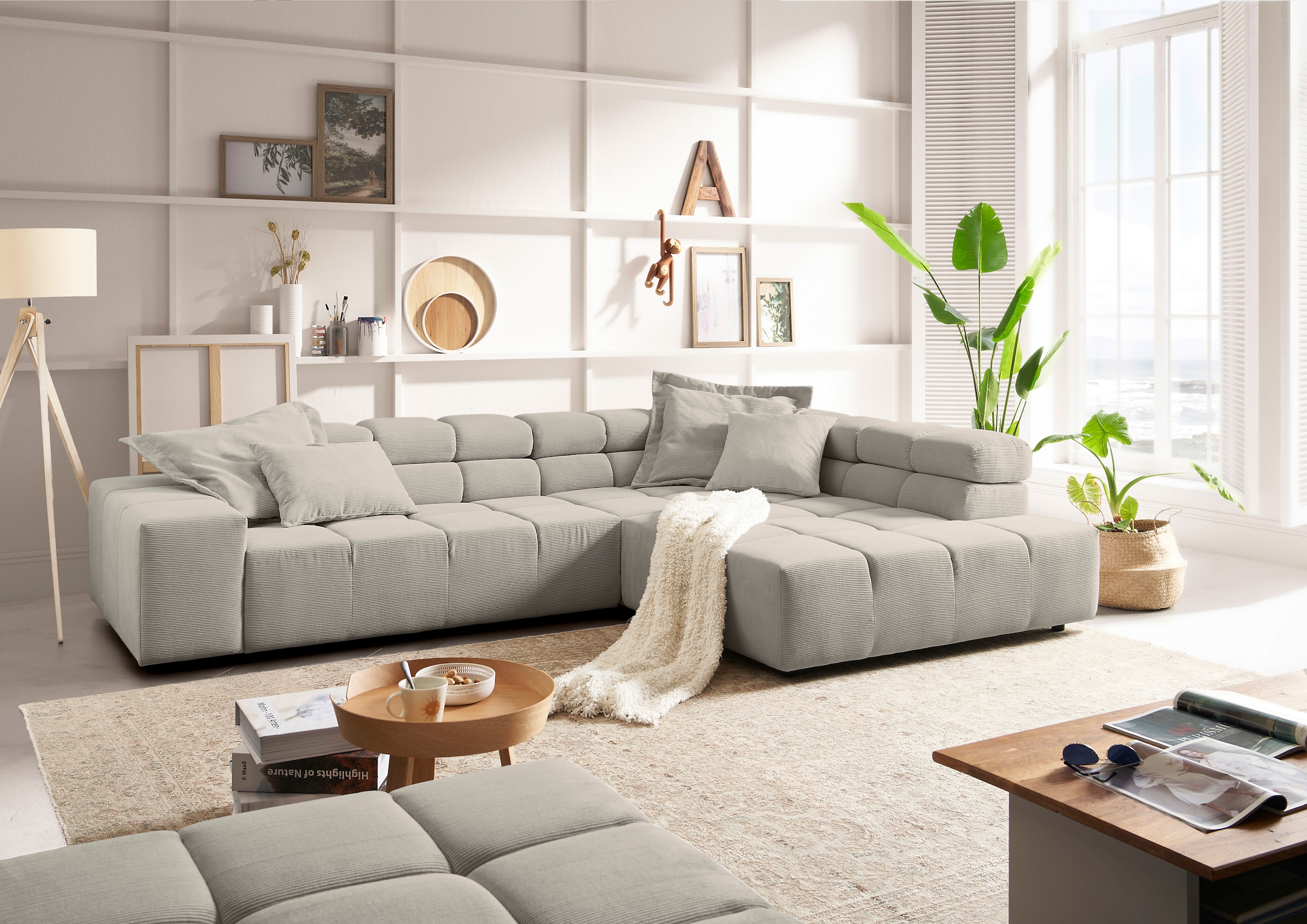INOSIGN Ecksofa »Ancona incl. Kopfteilverstellung, Zierkissen Breite 319cm, L-Form«, wahlweise motorische Sitztiefenverstellung, auch in Cord + Easy Care