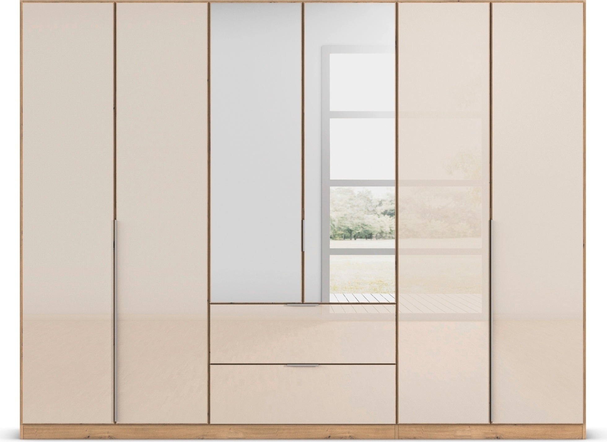 rauch Drehtürenschrank »Kleiderschrank Kleiderschränke Schrank Garderobe AGORDO mit Glasfront«, (in zwei Griff-Farben mit Glasfront), mit Außenschubkästen, in 6 Breiten und 2 Höhen MADE IN GERMANY