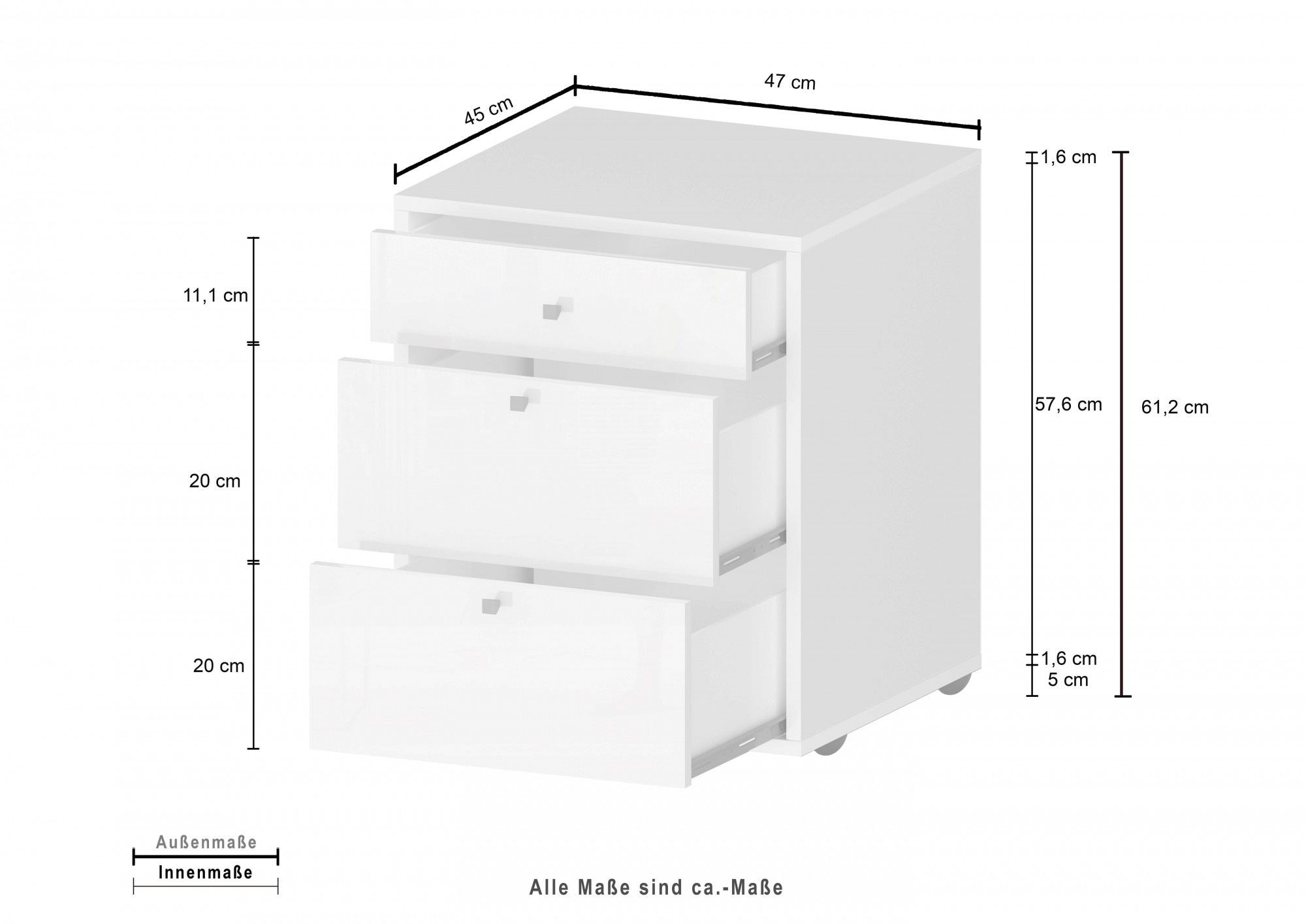 Home affaire Rollcontainer »ESSE« 1 Stk. tlg. mit 3 Schubladen, Schreibtischcontainer, Höhe 61 cm