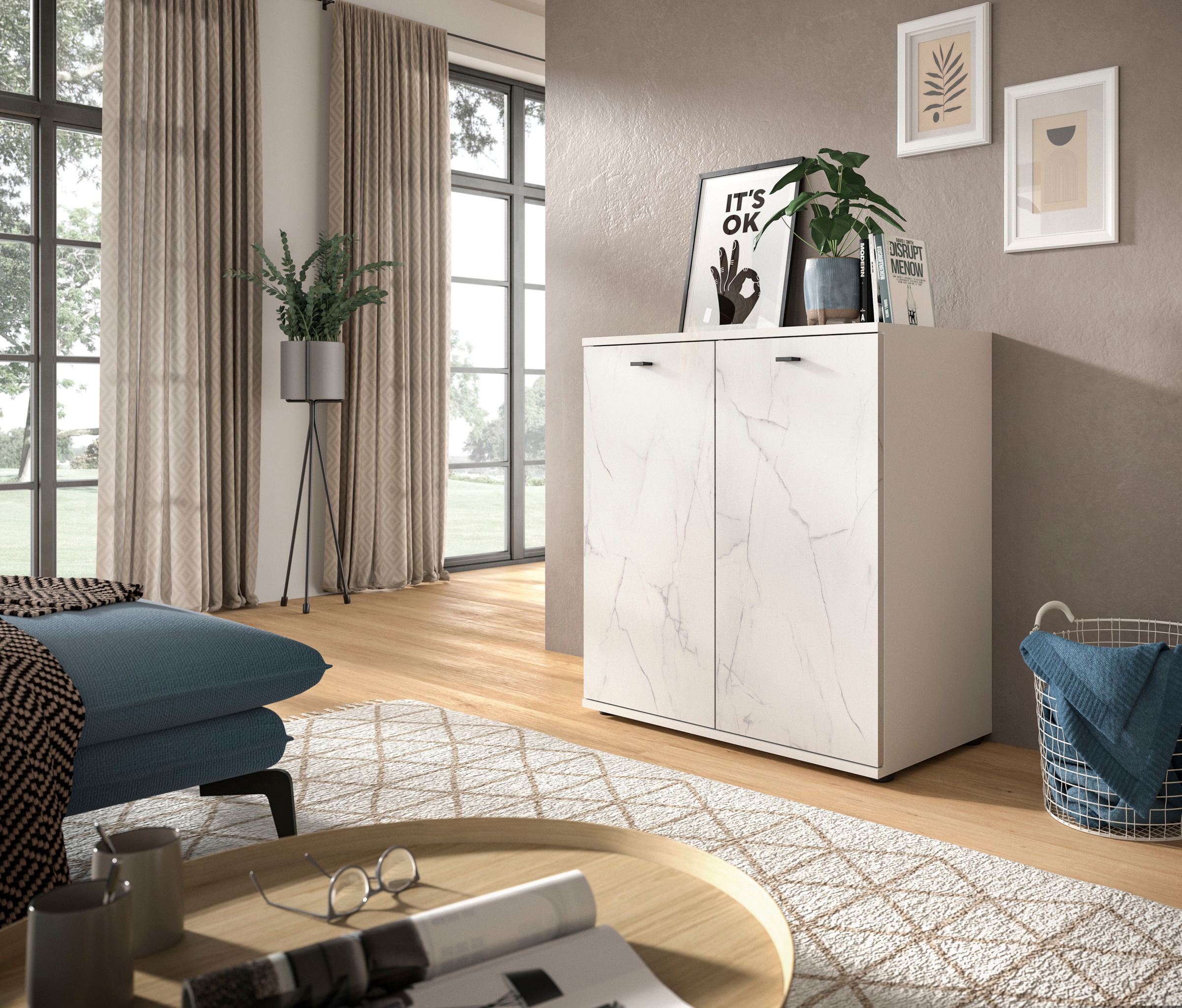 Home affaire Kommode »CALCOLO, Breite 86 cm, 2 Türen mit Soft-Close-Funktion, 4 Fächer« Anrichte,Sideboard, Schrank