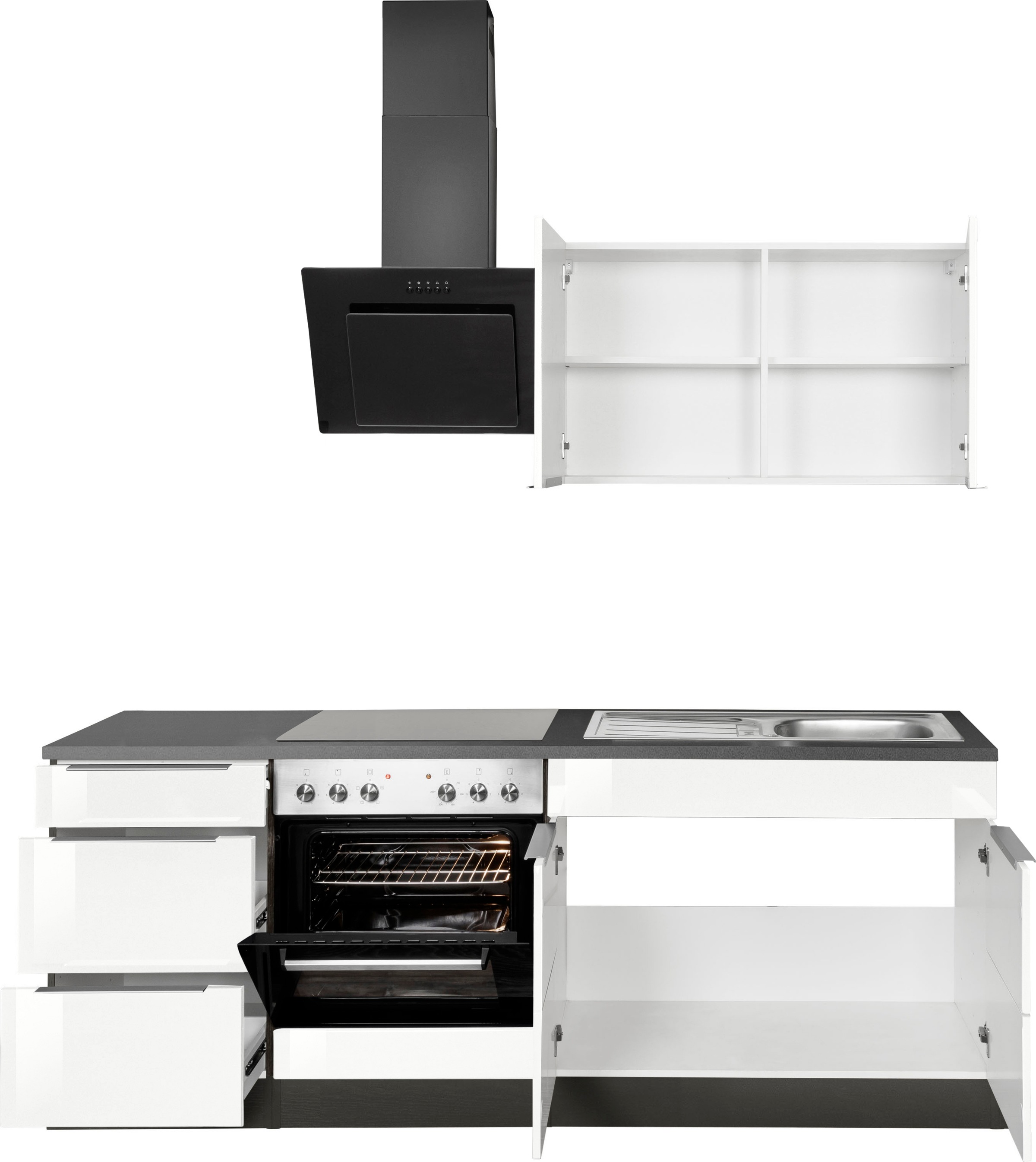 KOCHSTATION Küchenzeile »KS-Brindisi« Breite 210 cm, wahlweise mit E-Geräten, mit MDF-Fronten