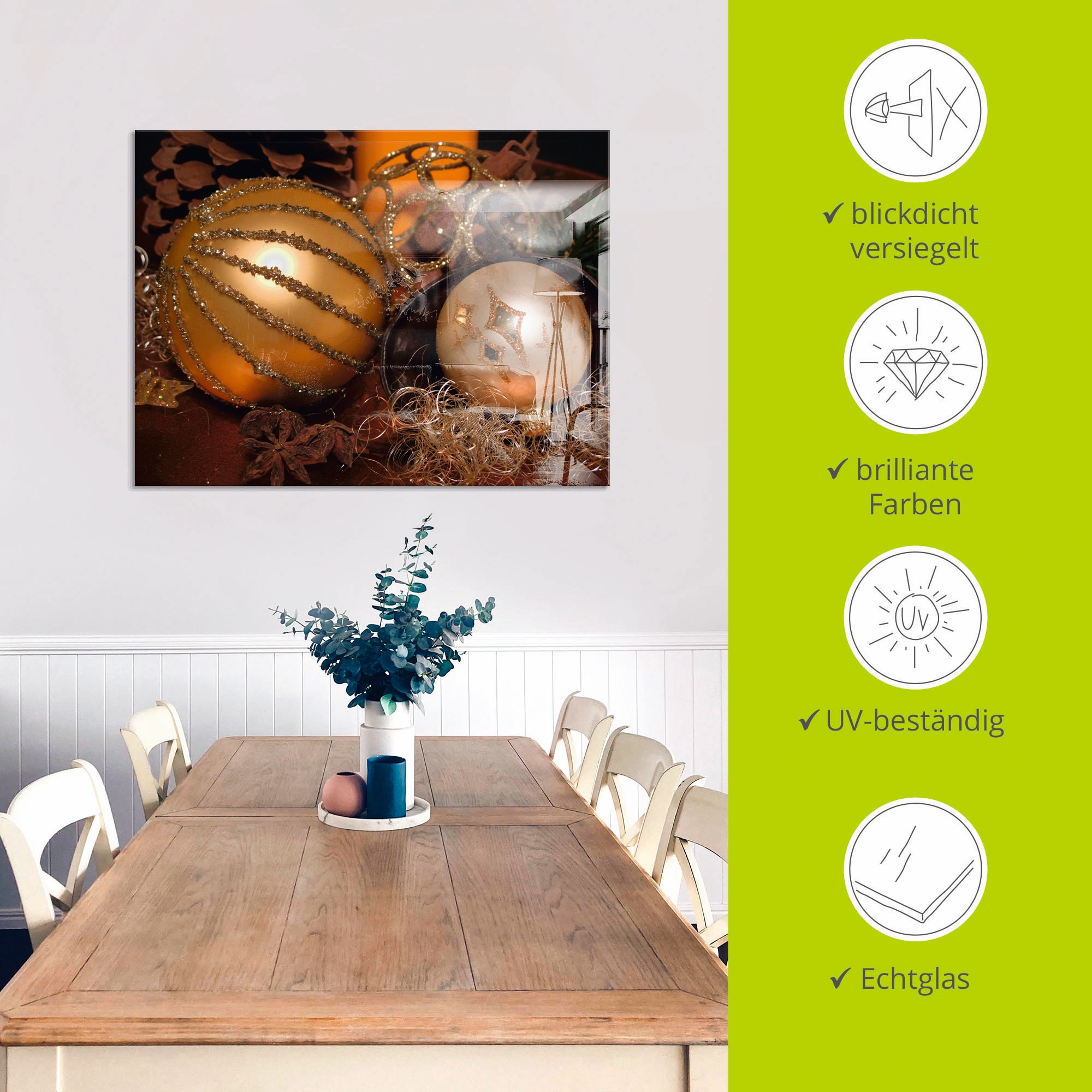 Artland Glasbild »Weihnachtsgesteck«, Weihnachten, (1 St.), in verschiedenen Größen