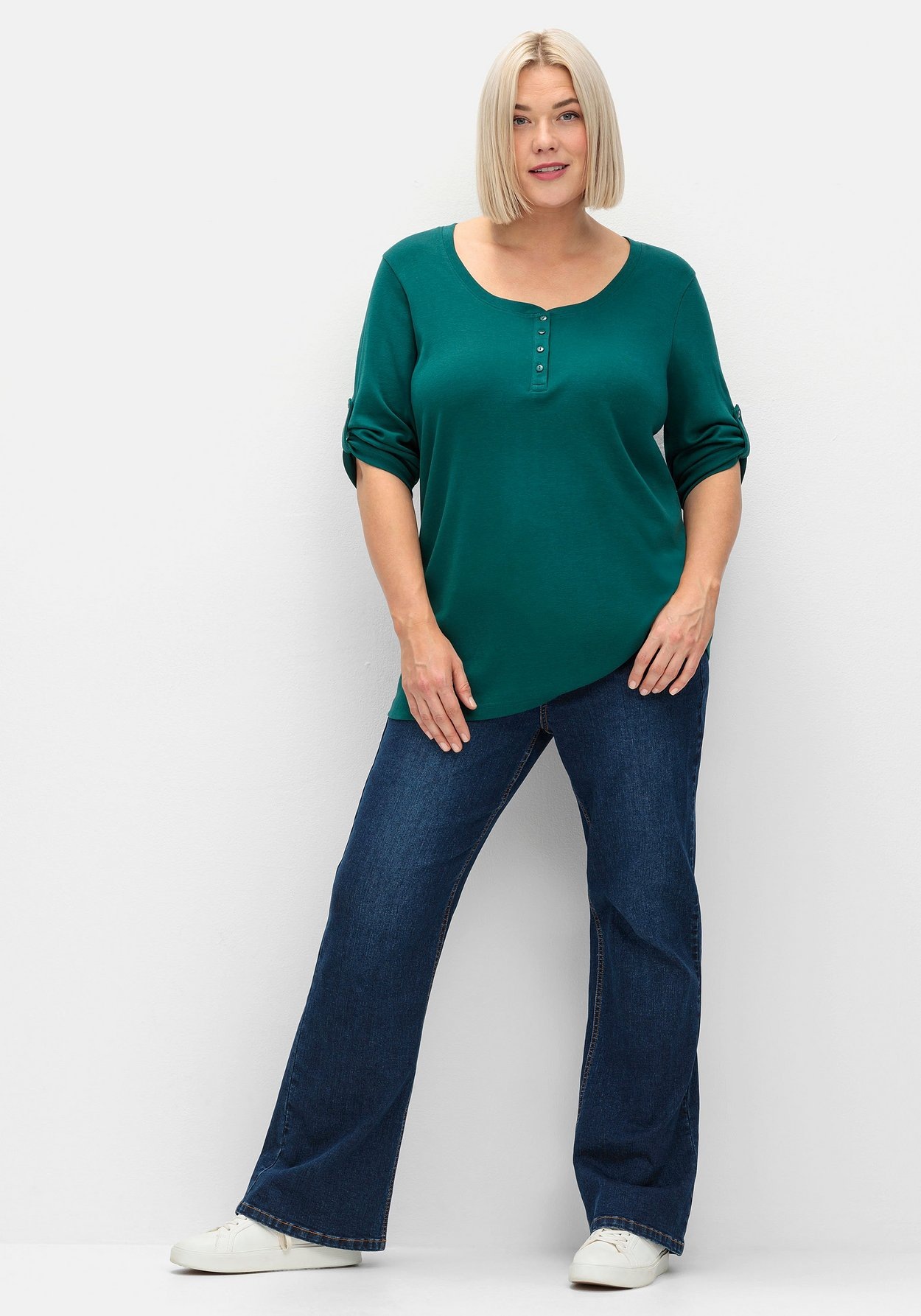 Sheego 3/4-Arm-Shirt »Henleyshirt aus reiner Baumwolle«