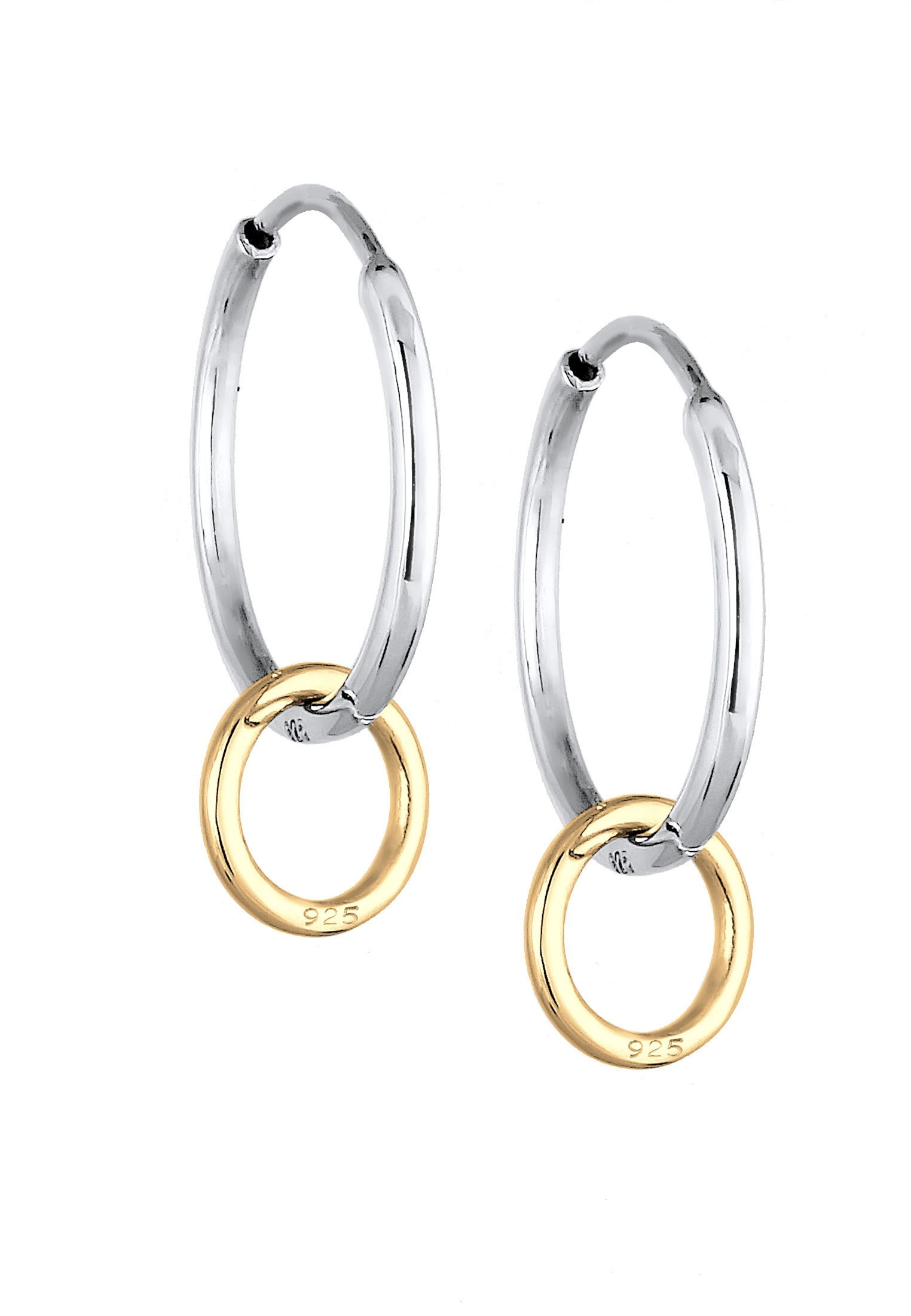 Elli Paar Creolen »Ohrringe Hänger Kreis Geo Look Basic Bi-Color 925 Silber«