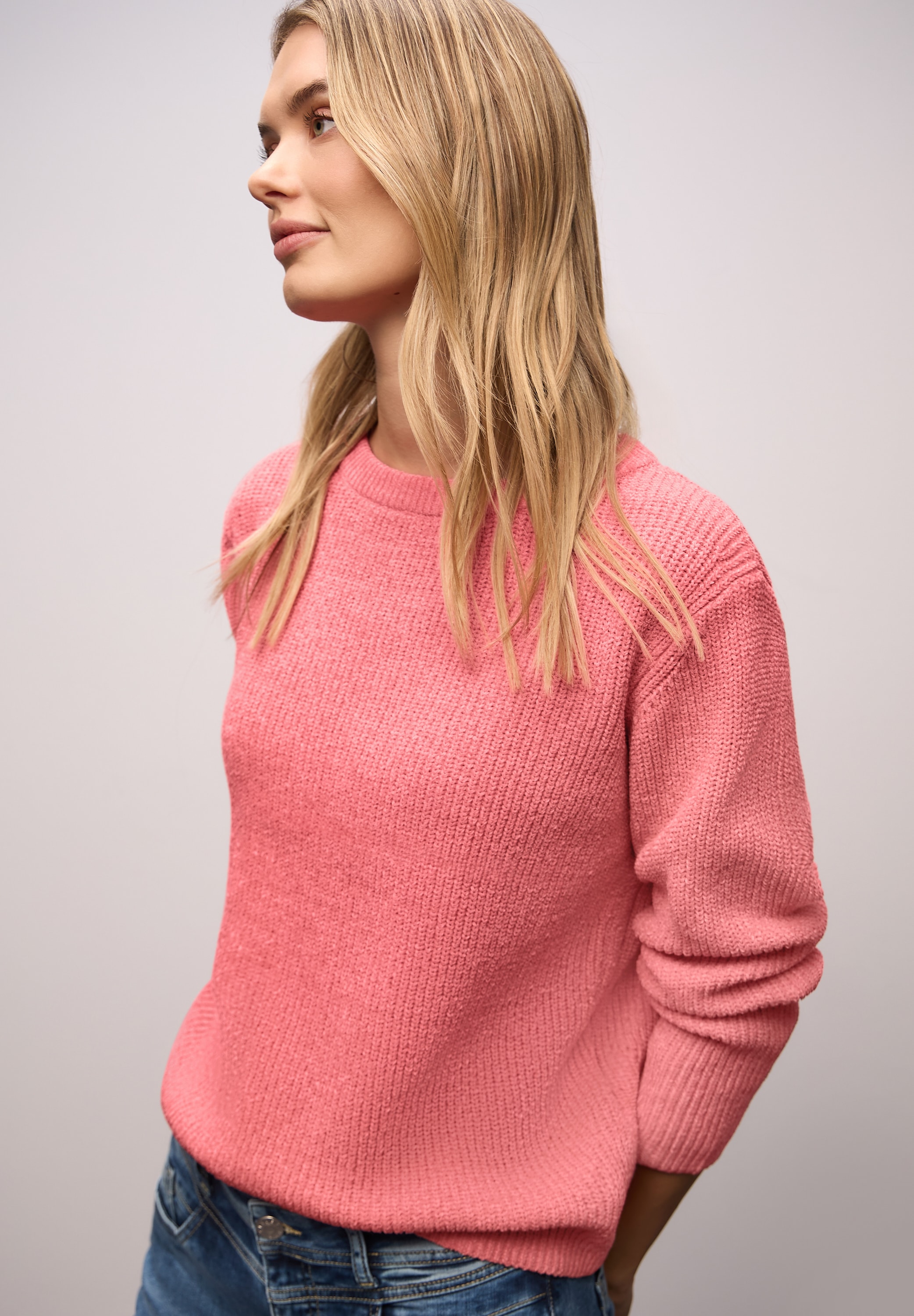 STREET ONE Strickpullover Chenille Pullover mit U-Boot-Auschnitt