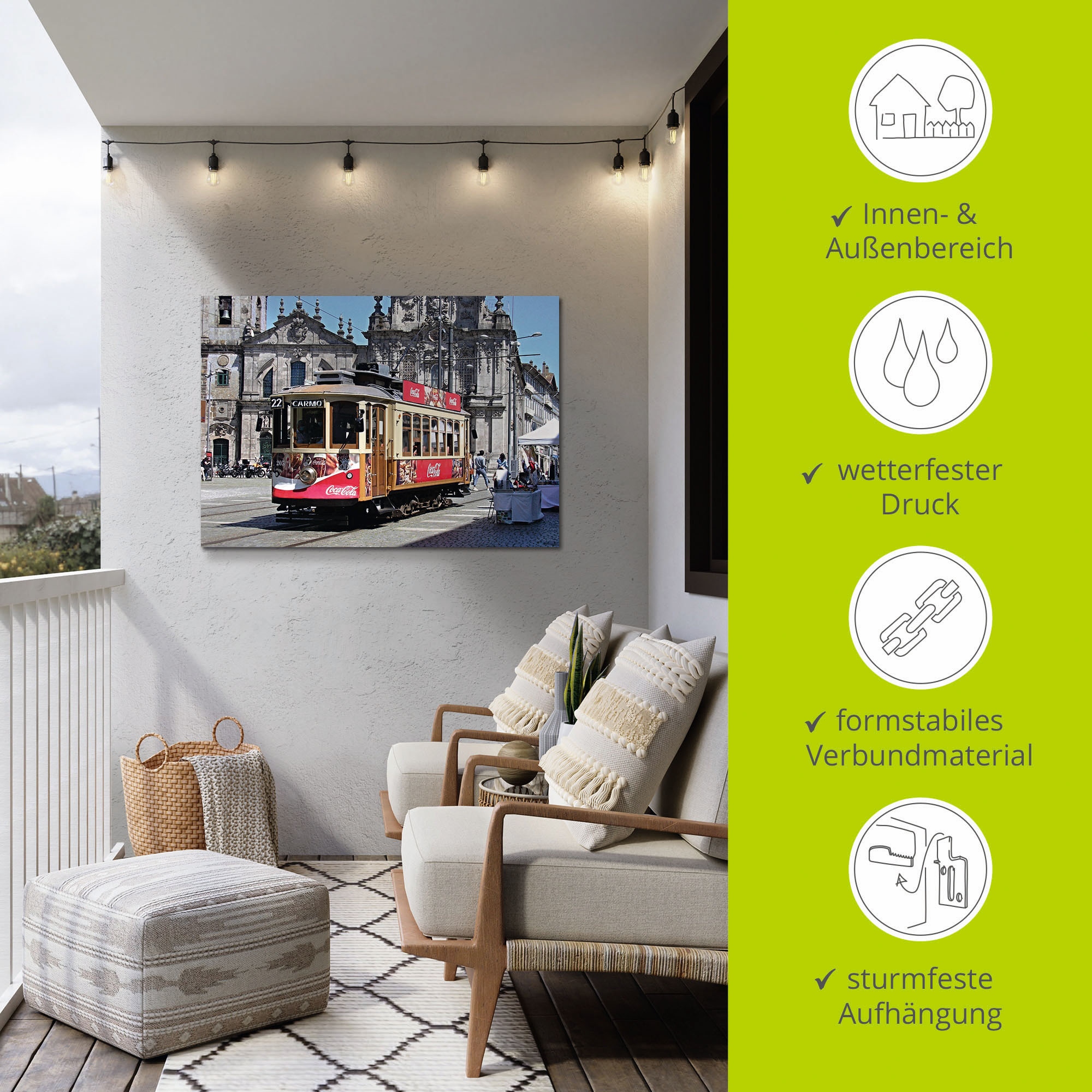 Artland Wandbild »Historische Strassenbahn in Porto«, Zugbilder, (1 St.), als Alubild, Leinwandbild, Wandaufkleber oder Poster in versch. Größen