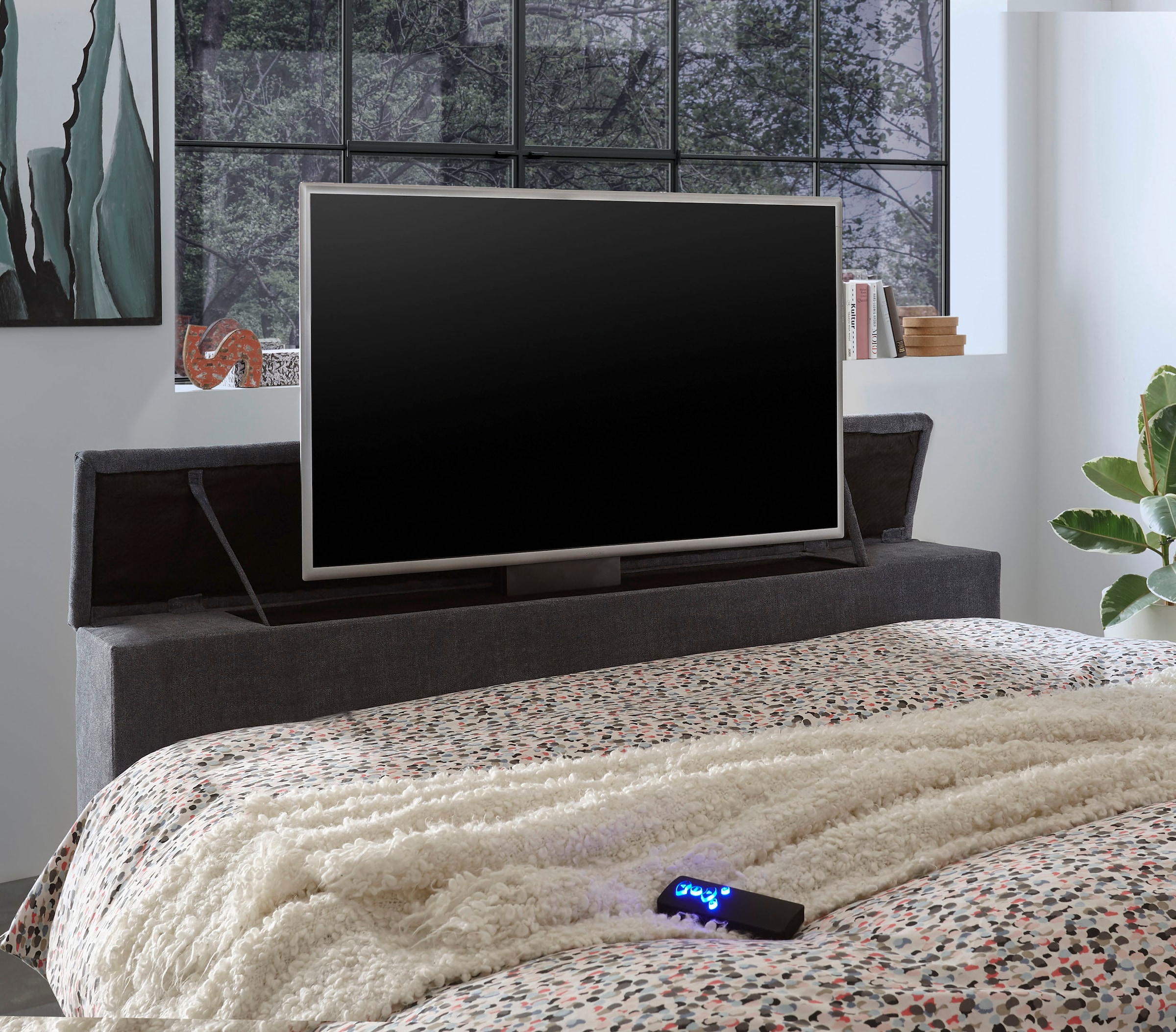 ED EXCITING DESIGN Boxspringbett »Denver« inkl. 1 bzw. 2 Bettkästen, motorisierte TV-Halterung bis 40 Zoll