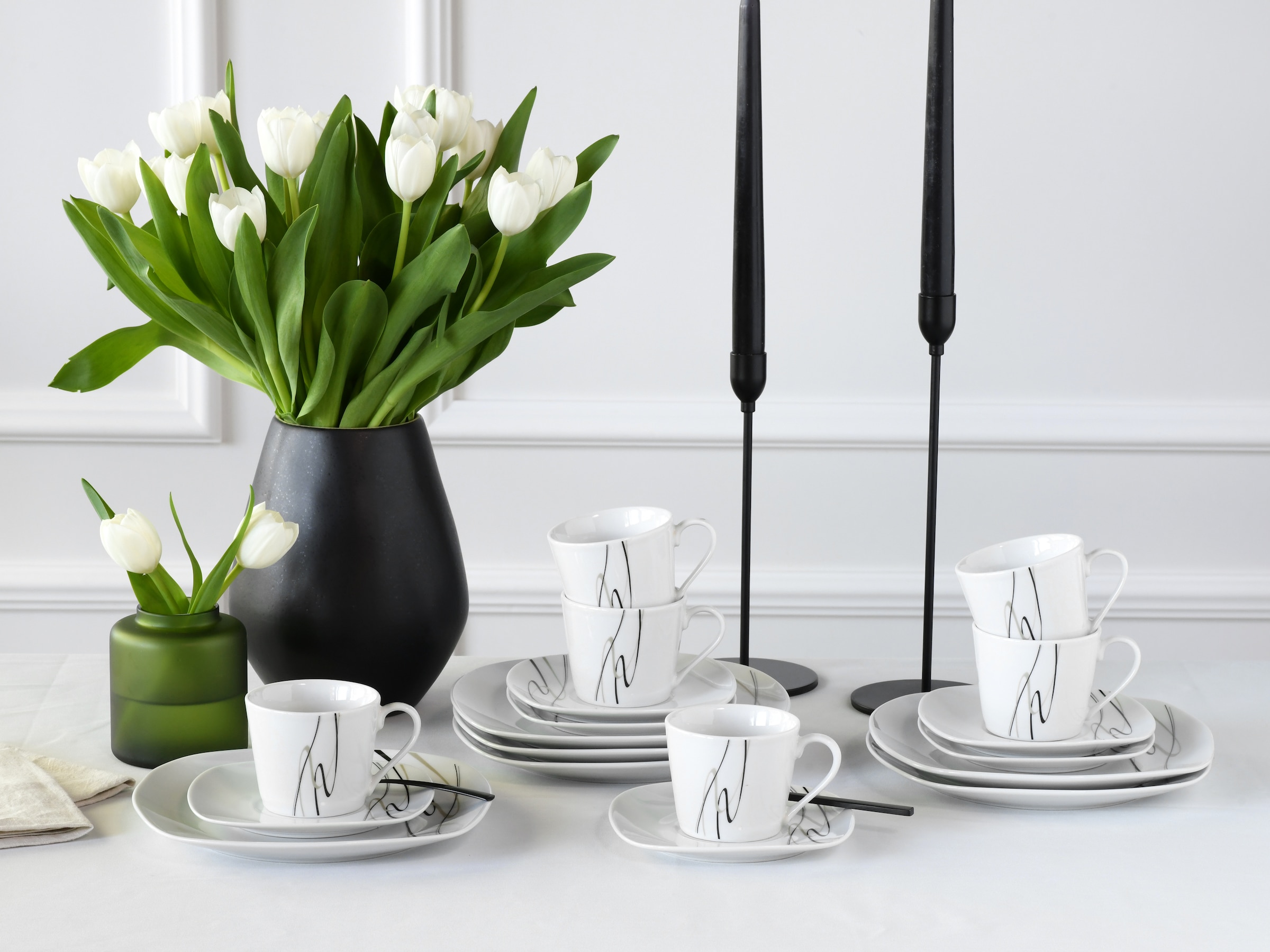 CreaTable Kaffeeservice »Amelie Piazza, Kaffee-Service 18-tlg« Elegant, Schwungvoller Liniendekor