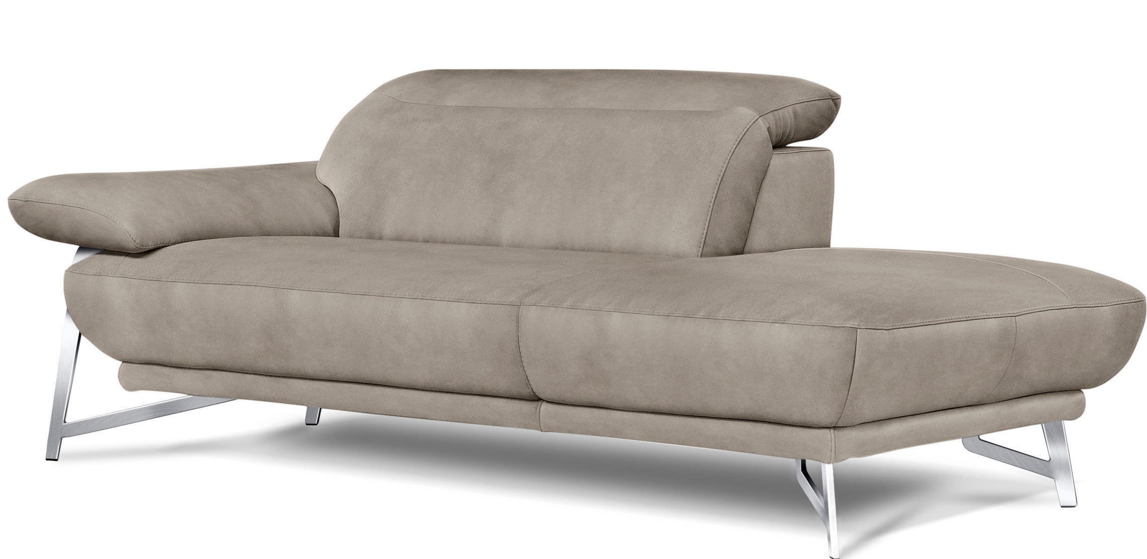 Egoitaliano Ottomane »Anais, erstklassiges Designsofa, Breite 179 cm, Fußfarbe chrom«, Kopfteil verstellbar, Luxus-Microfaser Lederoptik, opal grau