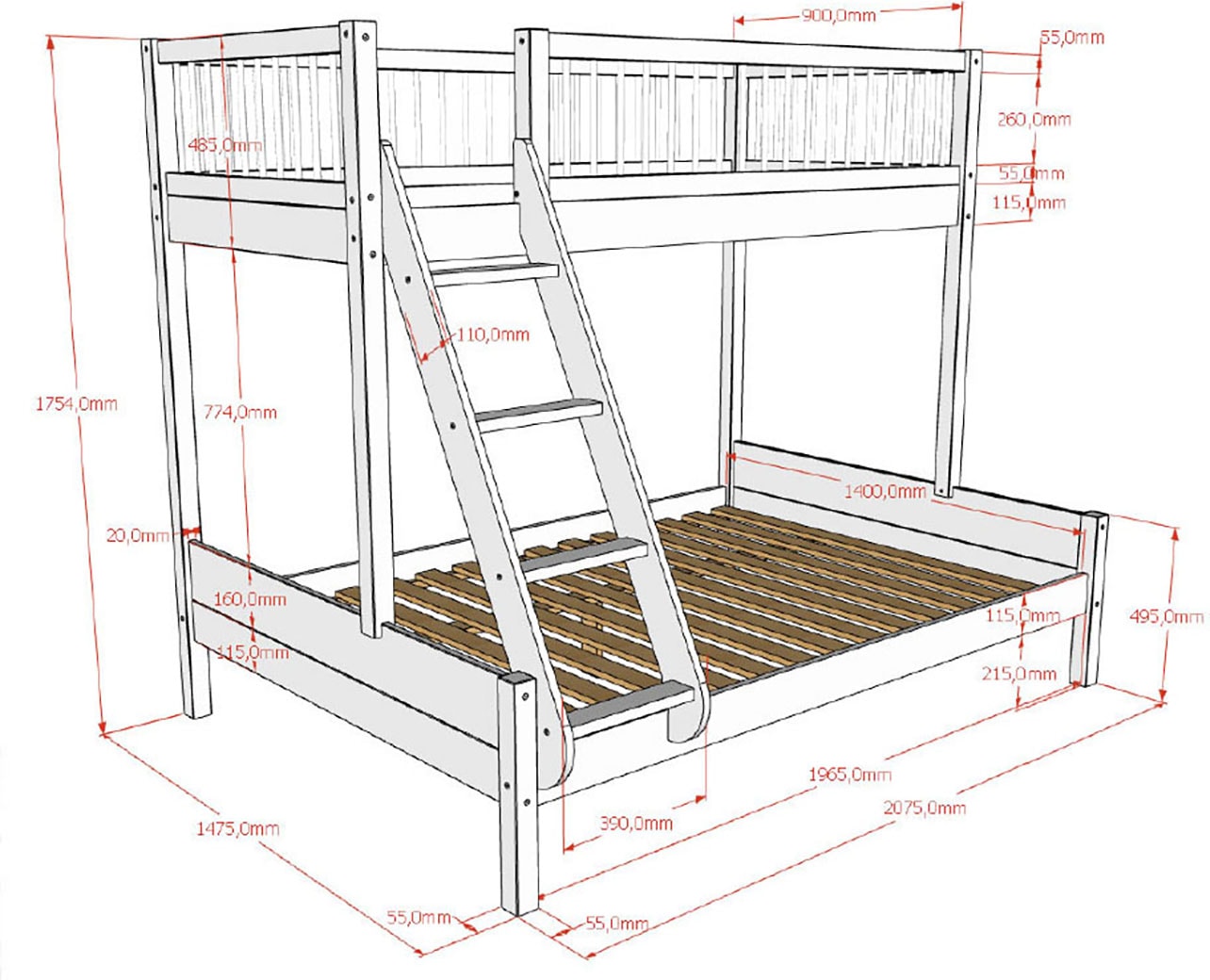 Vipack Etagenbett »Forrest Massivholzbett Made in Europe, stabil und hochwertig gebaut« Liegefläche 90/140x200 cm, mit Leiter, Rolllattenrost, 