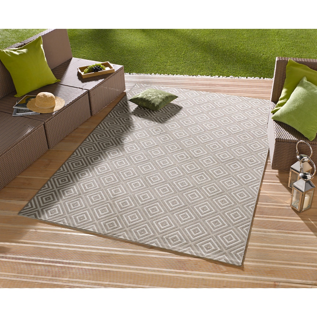 NORTHRUGS Teppich »Karo«, rechteckig, In- & Outdoor, Teppichläufer, Wetterfest, Raute, Balkon, Garten, Flur