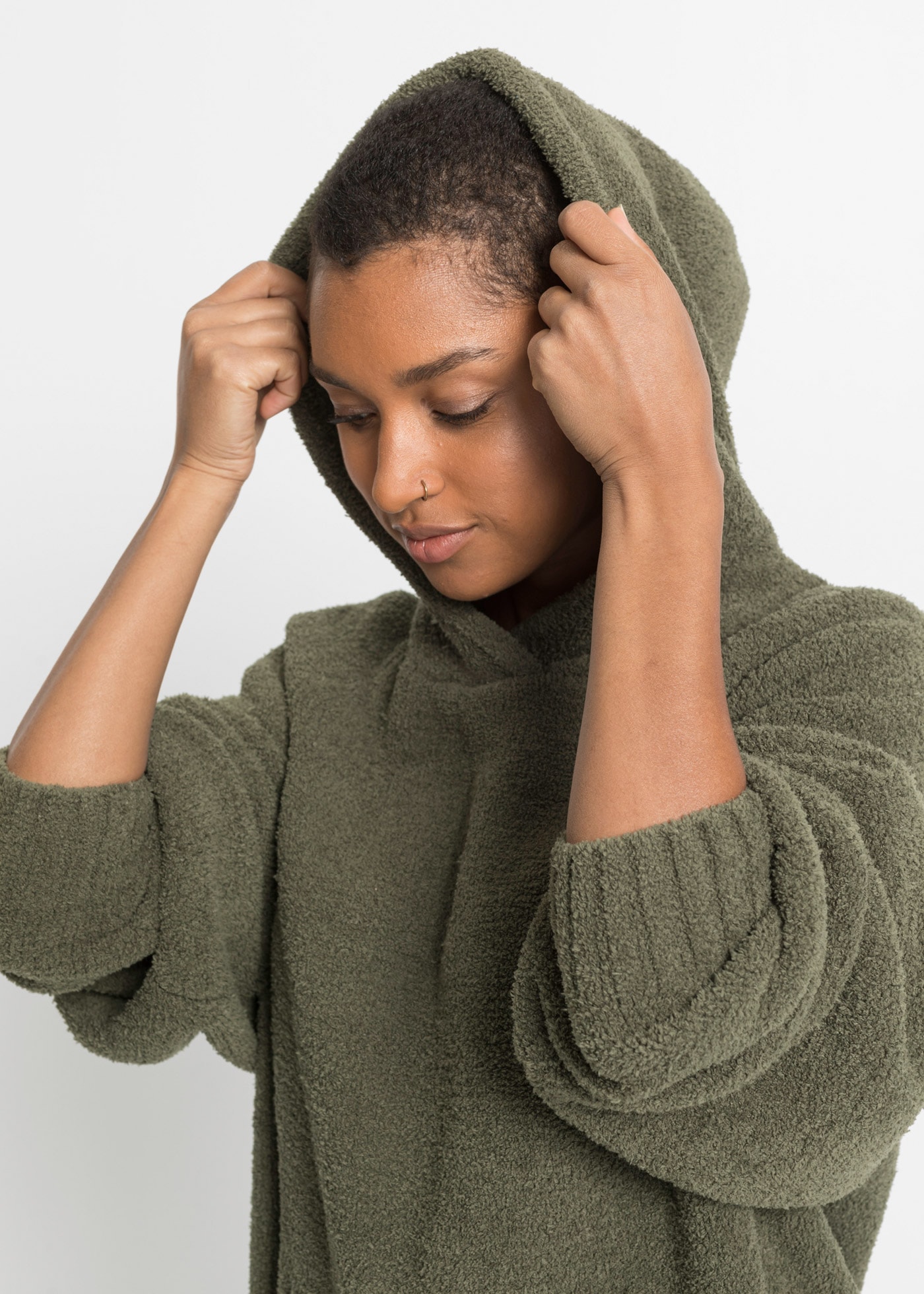 bonprix Strickpullover Kapuzenpullover in Teddy-Fleece