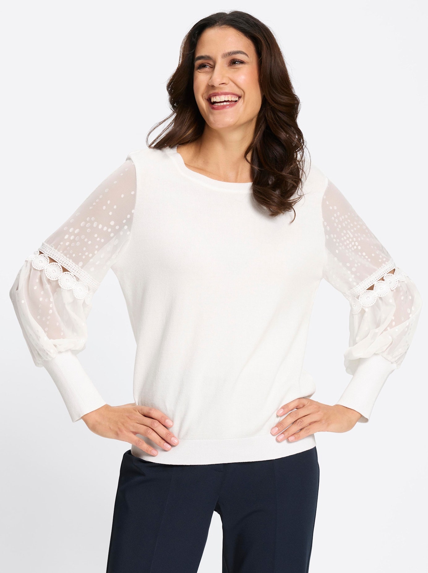 Lady Rundhalspullover »Feinstrick-Pullover«