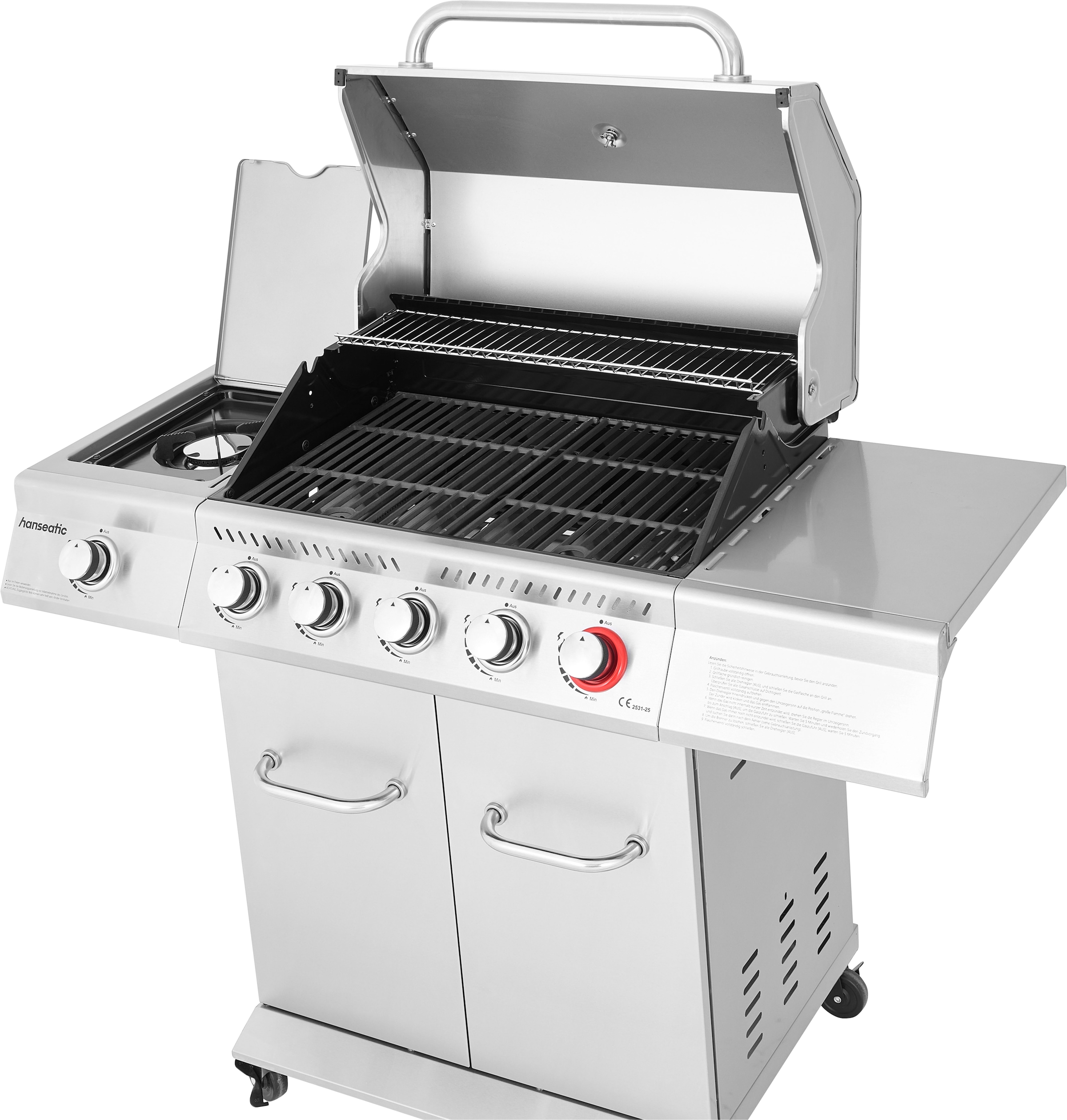 Hanseatic Gasgrill »Richland« BxTxH: 134,7 x 57 x 117 cm, 21,5 kW Gesamt, Edelstahl-Turbobrenner