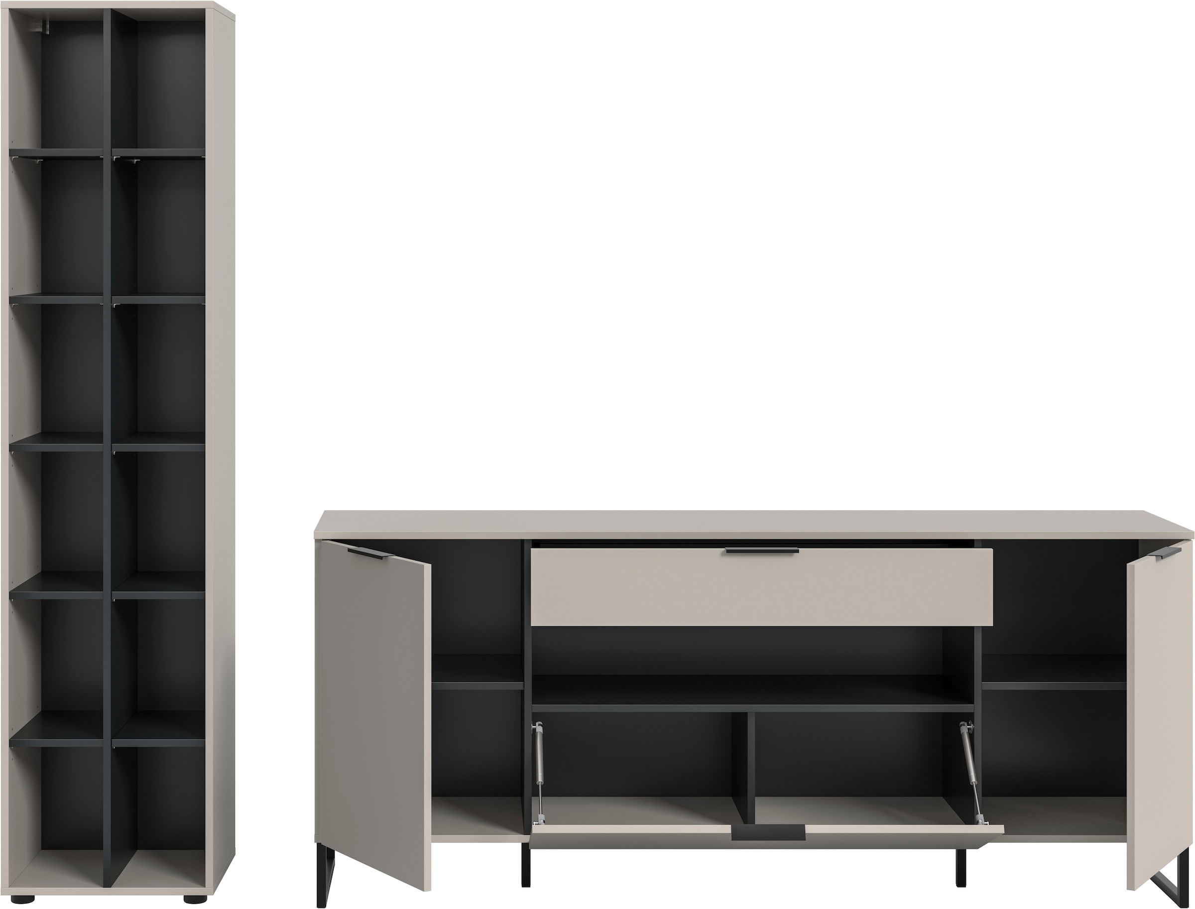 Home affaire Wohnwand »ADIO, Breite 245 cm, 2-teiliges Set, mit Metall-Kufenfüße« Set, bestehend aus: Standregal und Sideboard, 2 Stk. tlg.