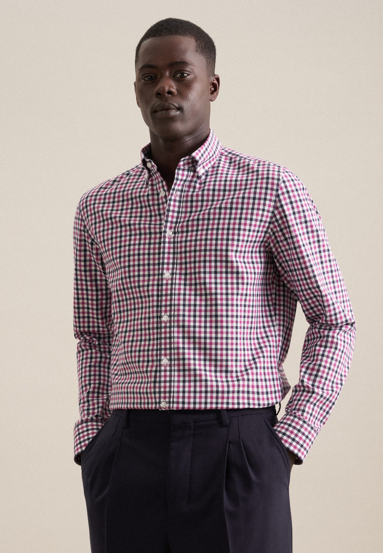 Flanellhemd »Shaped«, Shaped Langarm Button-Down-Kragen Karo