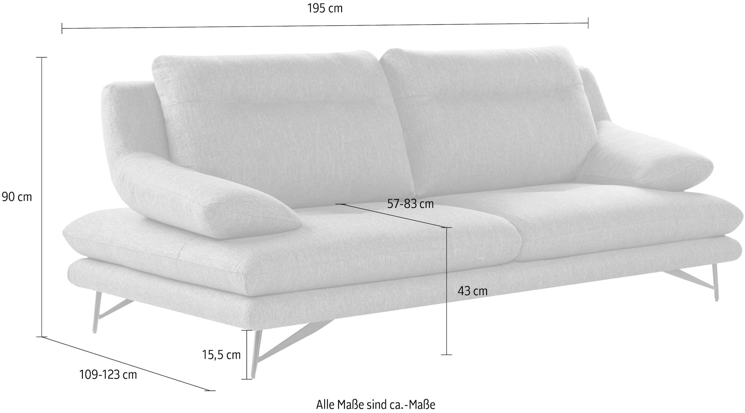 CALIA ITALIA 2,5-Sitzer »Cezanne, elegant und bequem, aufwendige Detailverarbeitung«, im Strukturbezug, wahlweise mit Sitztiefenverstellung