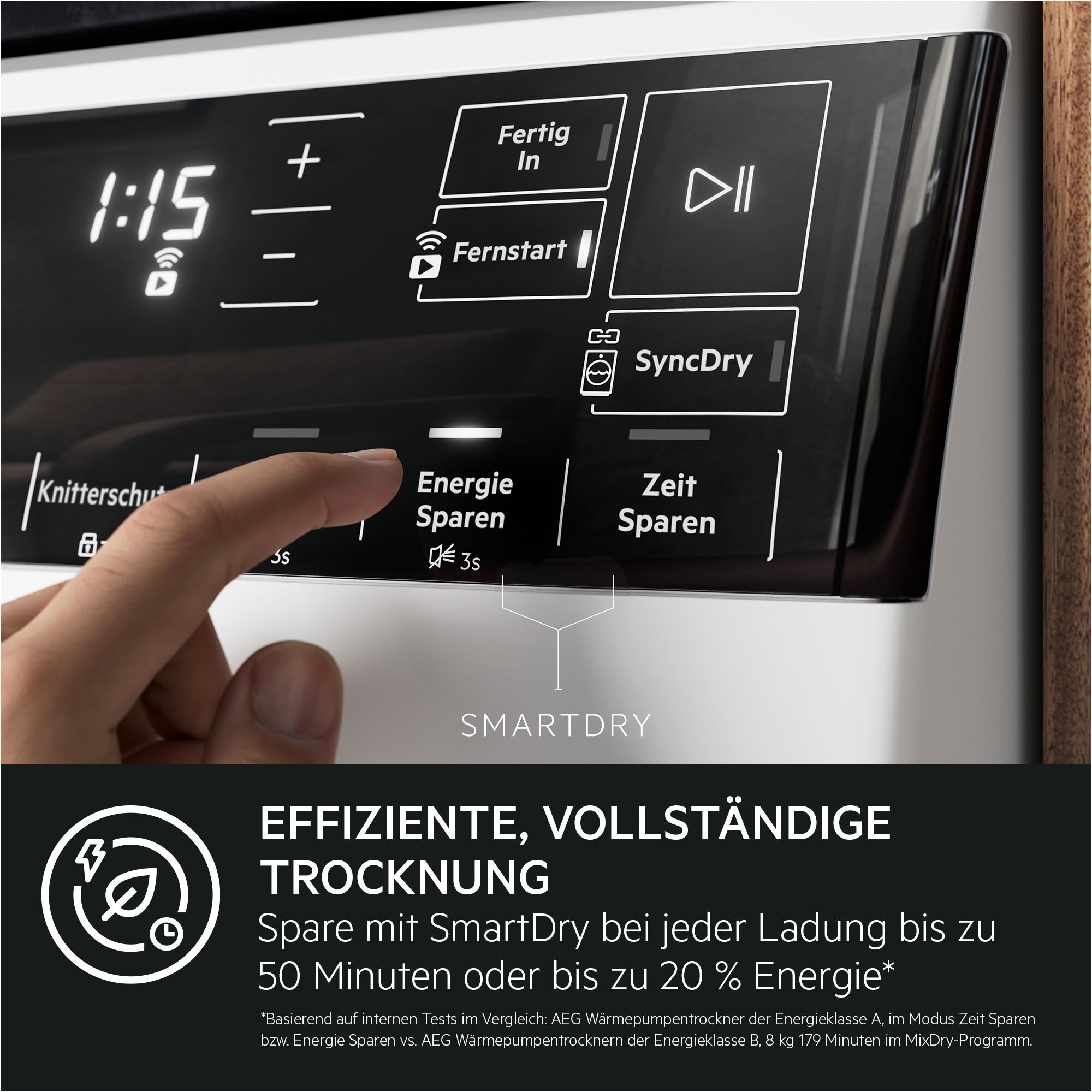 AEG Wärmepumpentrockner »TR9XW80880« SmartDry : Du entscheidest: spare bis zu 50 Min. oder 20% Energie