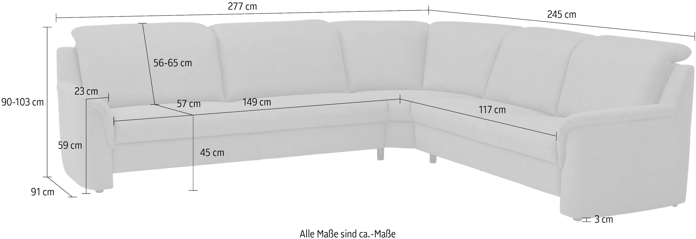 VILLA BECK Ecksofa »Garda L-Form«, (4 St.), inklusive Kopfteilverstellung, Stellmaß 277x245cm