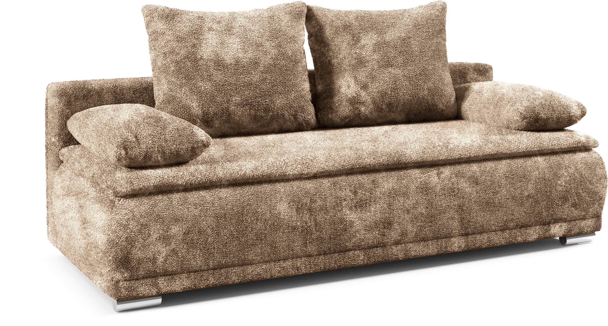 WERK2 Schlafsofa »Biggi komfortabel & elegant, Schlaffunktion, Bettkasten, Breite 206 cm«, inkl. losen Kissen, Bouclé APHRODITE, Beige-Braun