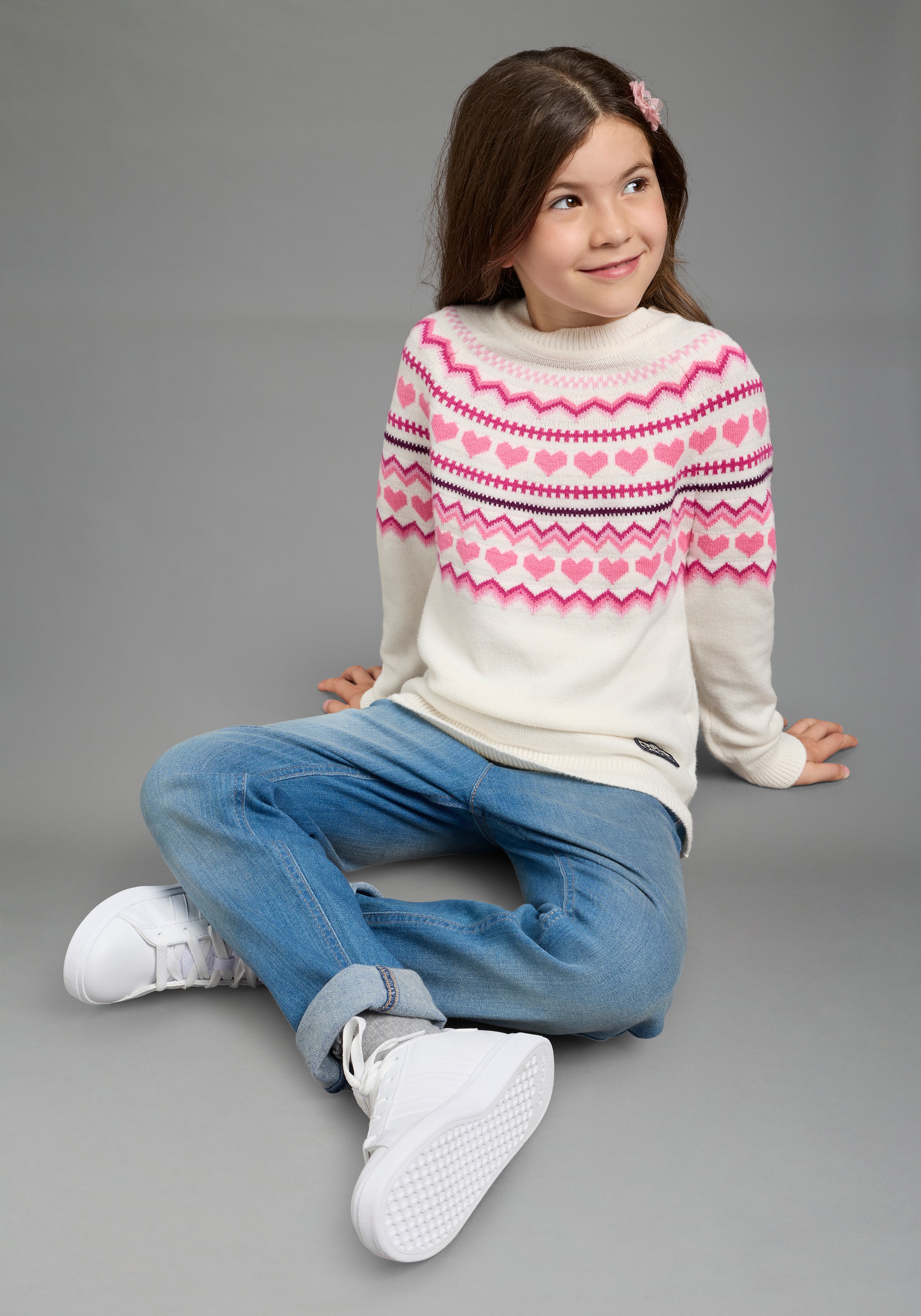 Scout Strickpullover »Jaccquard Pullover - Herzendesign - NEU von SCOUT« Langarm, elastisches Strickmaterial