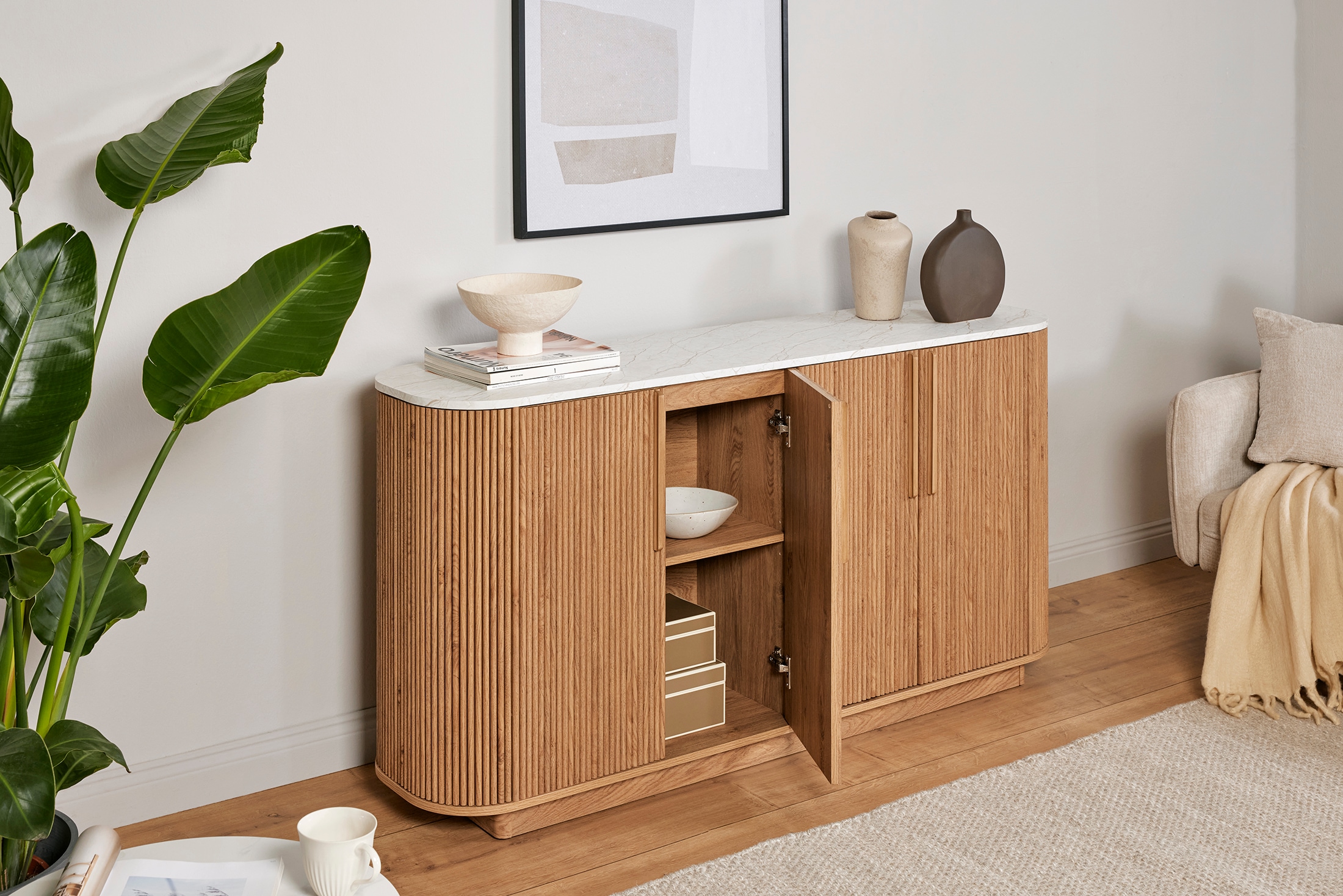 Jahnke Sideboard »STRING SB 160« 1 Stk. tlg. Sideboard, 4-türig, Marmor-Look, Breite 159,5 cm