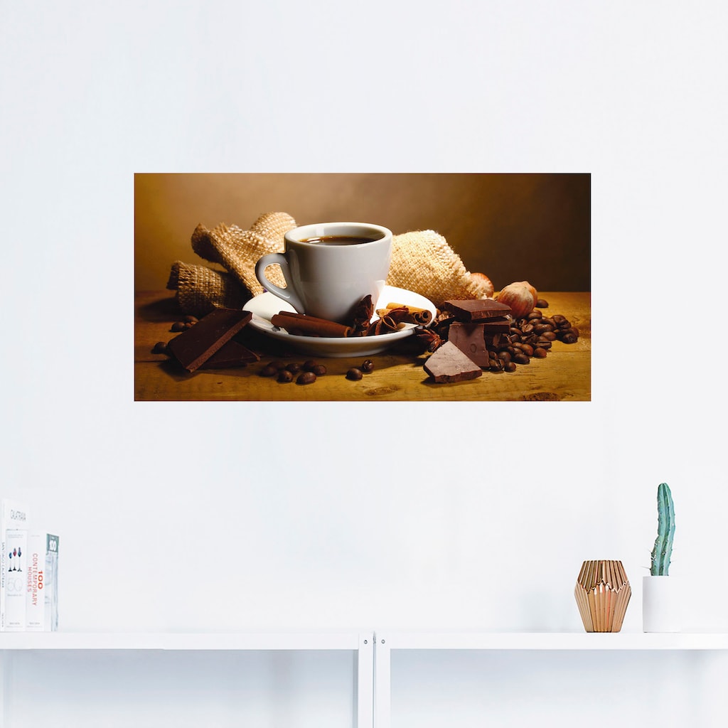 Artland Wandbild »Kaffeetasse Zimtstange Nüsse Schokolade«, Getränke, (1 St.)