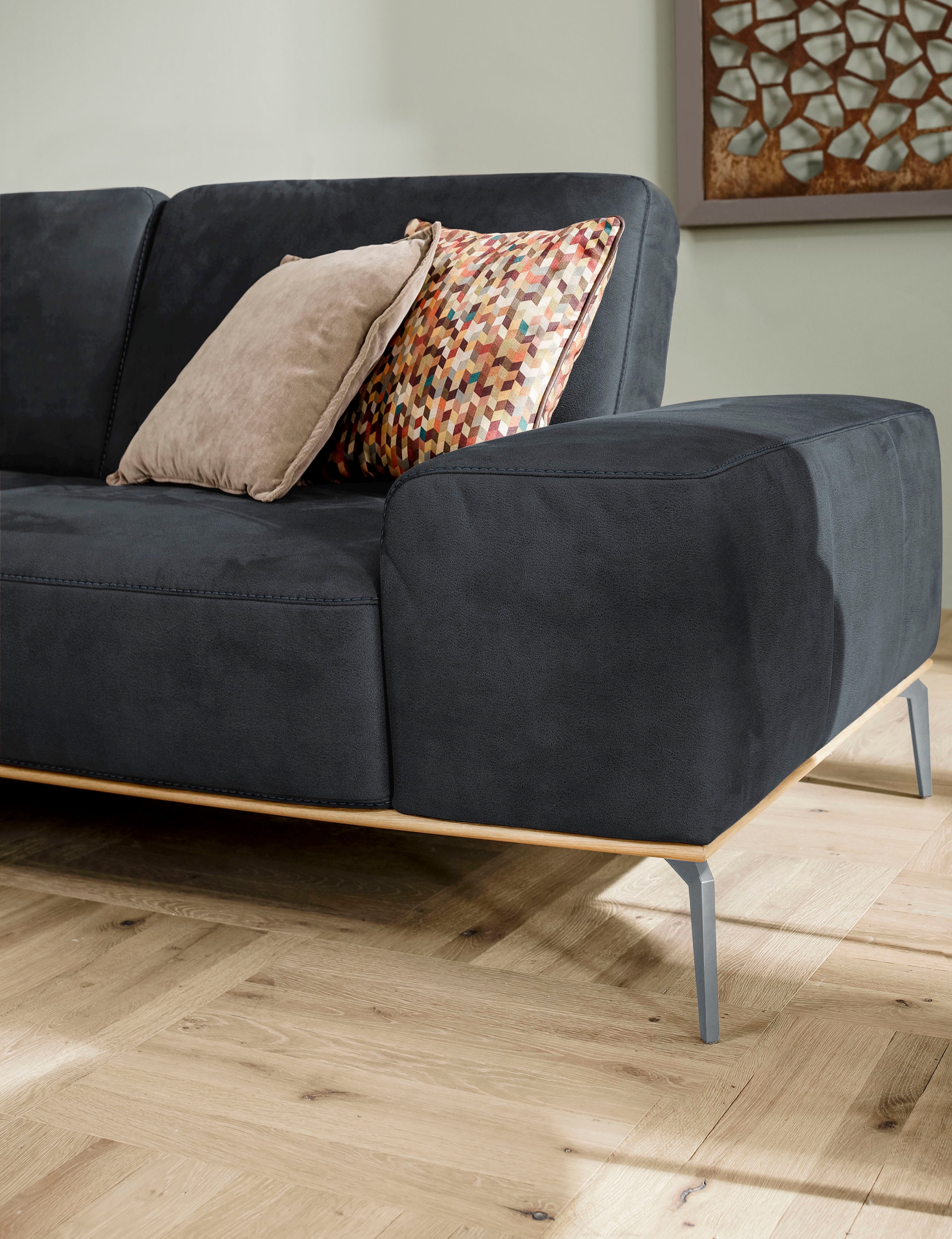 W.SCHILLIG Ecksofa »run, Designsofa mit tollem Sitzkomfort, bequem, L-Form«, mit elegantem Holzsockel, Füße in Silber matt, Breite 319 cm