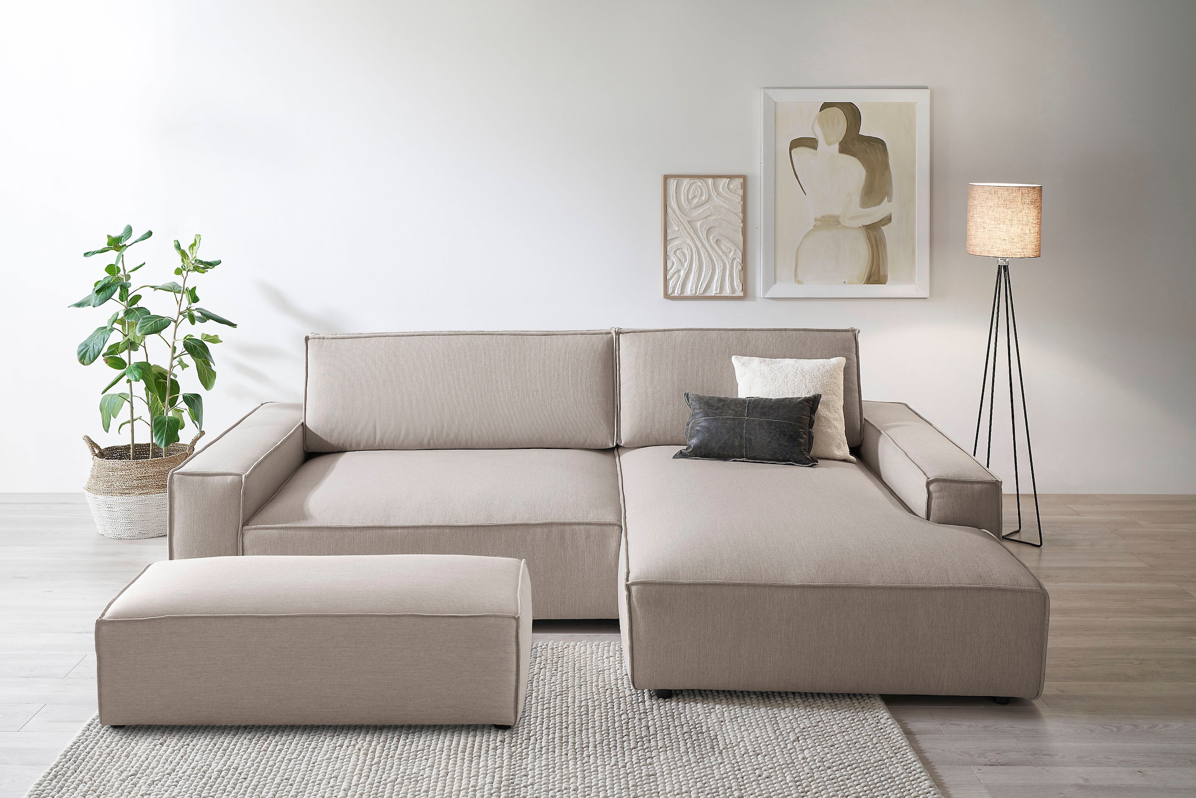 Home affaire Polsterecke »NEU: SHERWOOD XXL tief, L-Form mit Schlaffunktion, Big-Sofa mit Hocker«, (Set, 2 St.), stellbar zum Schlafsofa (Krokodilverbinder), Cord, Leinenoptik