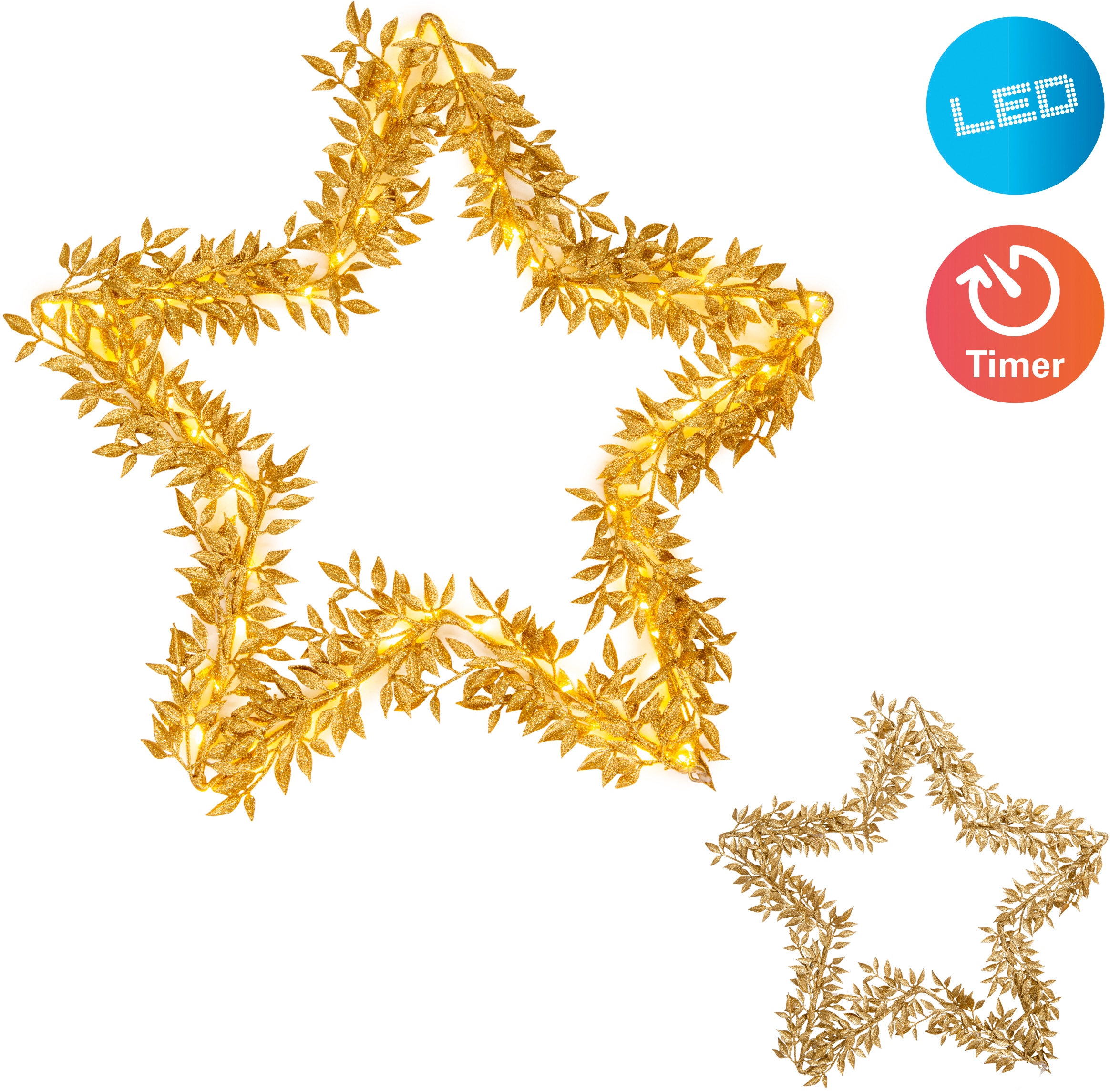 LED 3 mit Deko (6on/18off), Stern«, Dekoobjekt 1 | incl. gold,warmweiß, 50 online Ø cm, näve XXL Jahren flammig-flammig, Weihnachtsdeko Timer »LED kaufen Garantie