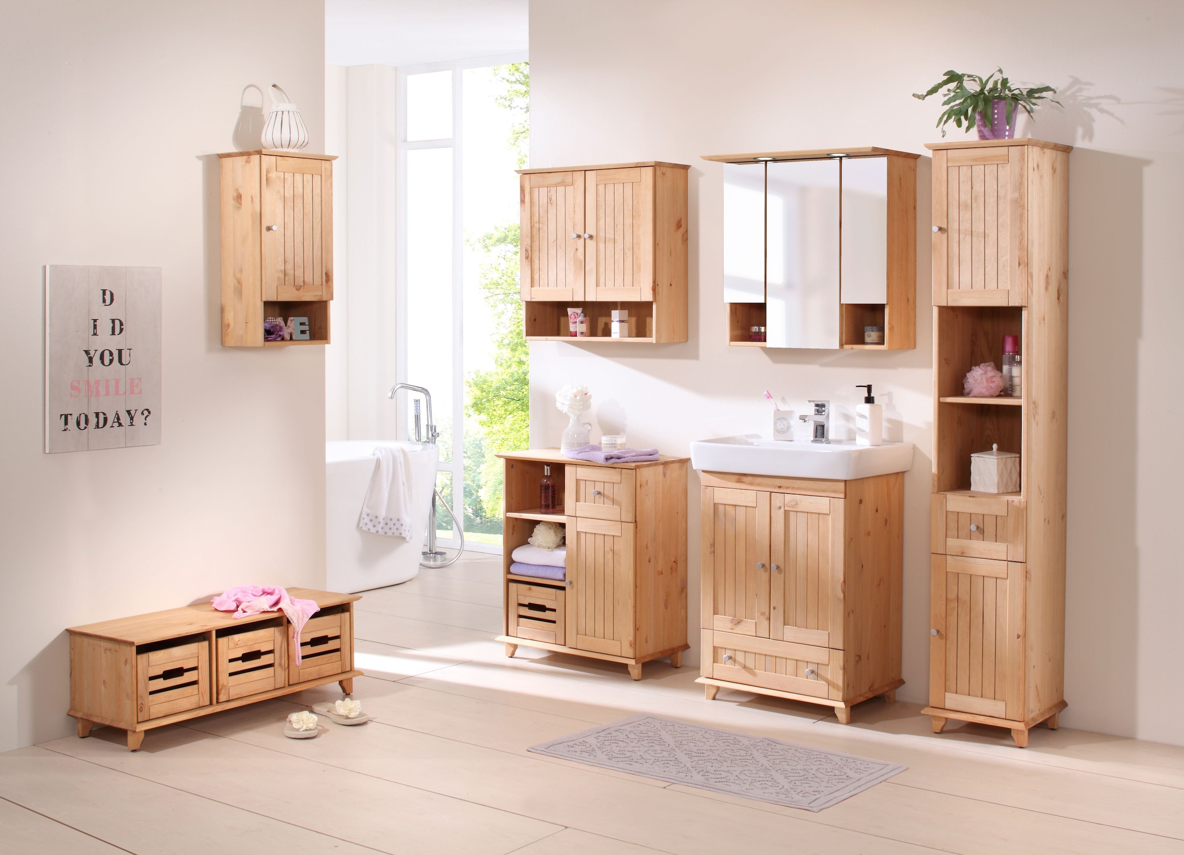 welltime Unterschrank »Venezia Landhaus« Badmöbel, aus massiver Kiefer, 1 Tür, 1 Schublade, Breite 63 cm