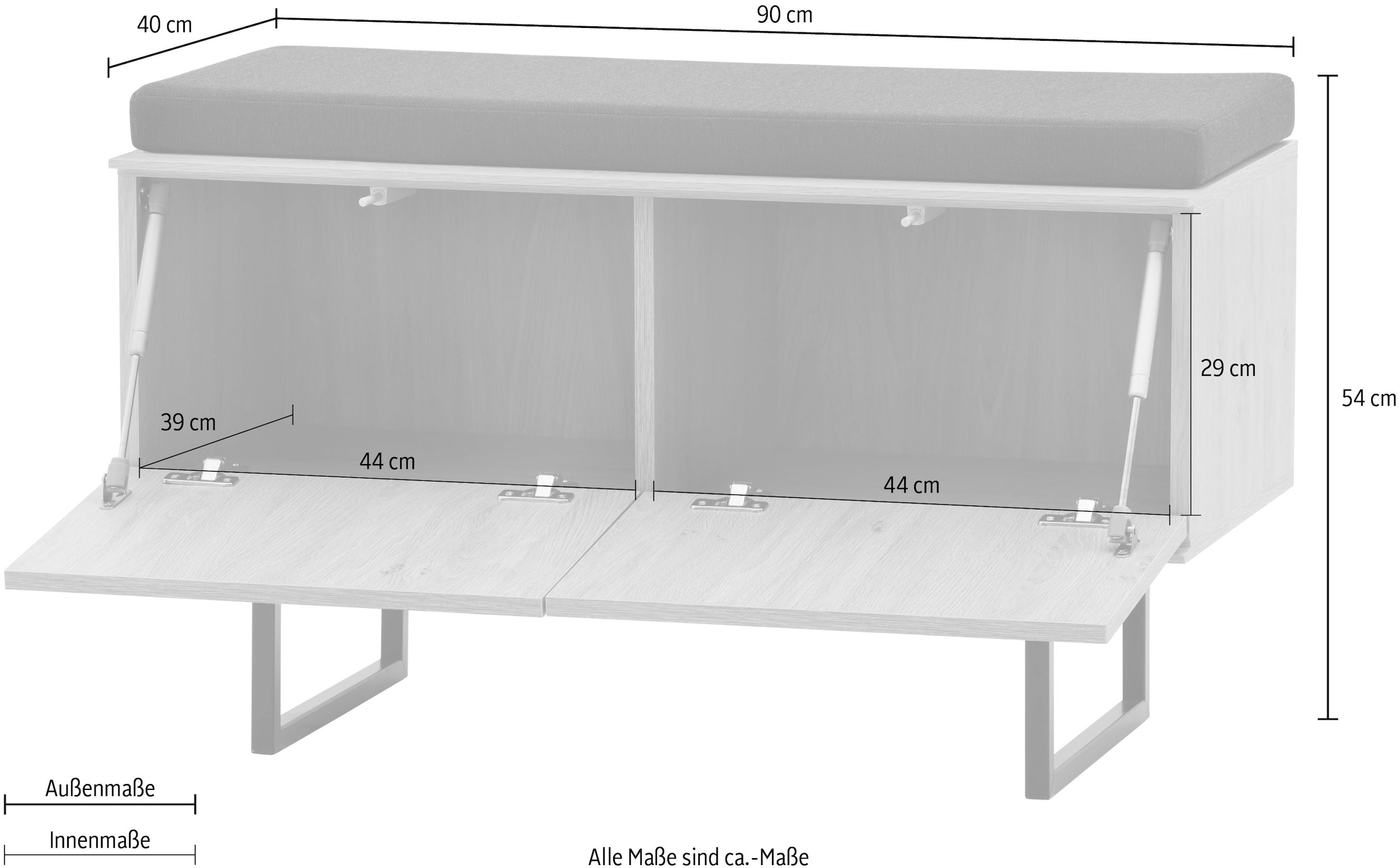 Home affaire Schuhbank »Lund, Garderobenbank mit Klappen, moderne Sitzbank, Polsterbank« viel Stauraum, Platz für ca. 6 Paar Schuhe, 90 cm breit