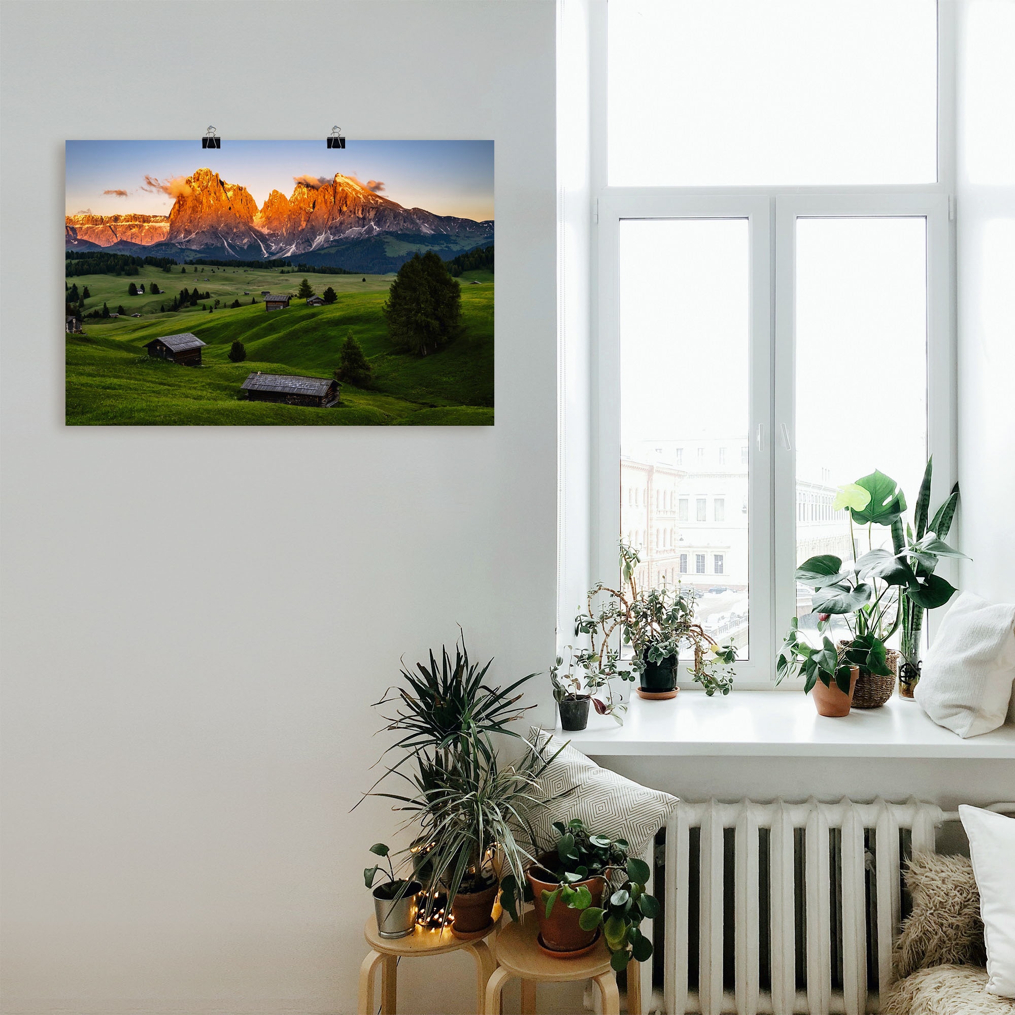 Artland Wandbild »Sonnenuntergang Seiser Alm in Südtirol«, Berge & Alpenbilder, (1 St.), als Alubild, Leinwandbild, Wandaufkleber oder Poster in versch. Größen