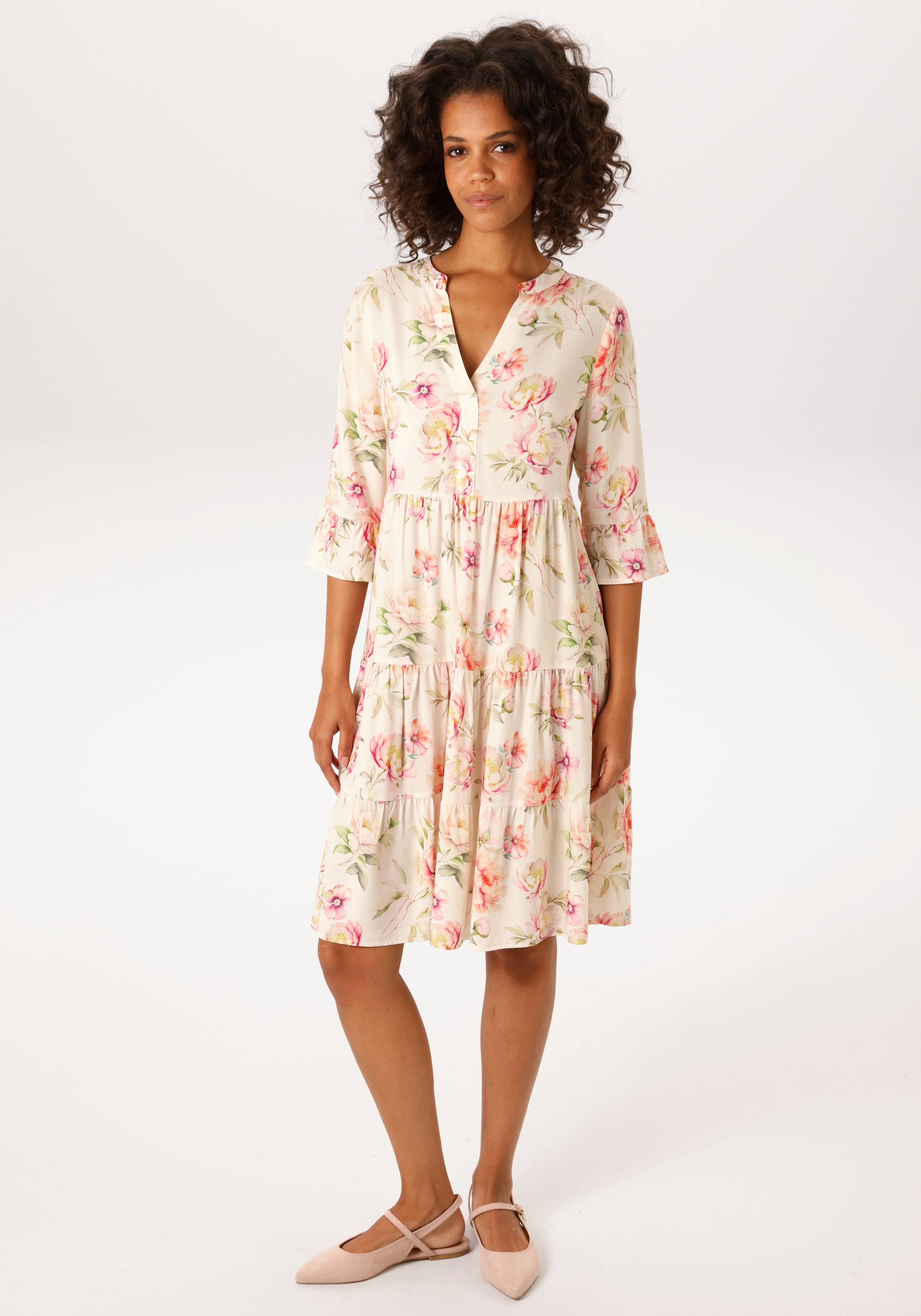 Aniston CASUAL Blusenkleid mit fantasievollem, pastellfarbenen Blumendruck  - NEUE KOLLEKTION