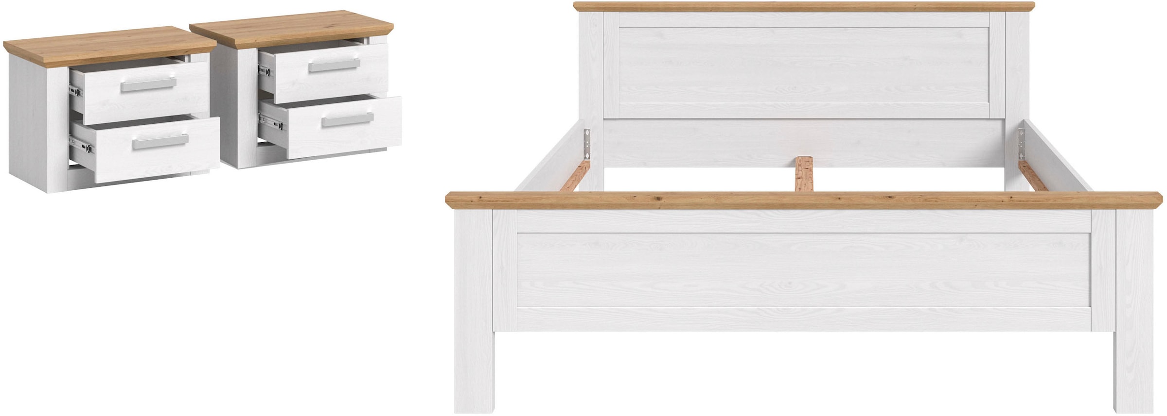 Home affaire Schlafzimmer-Set »COSENZA, 3-teilig., best. aus: Bettgestell & 2x Nachttisch« Matratzengröße 180x200 cm, viel Stauraum, ohne Lattenrost & Matratze, 3 tlg. tlg.