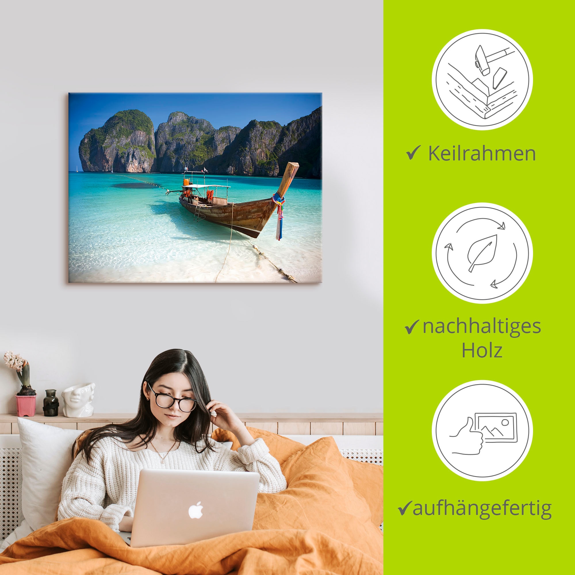 Artland Wandbild »Maya Bay, Koh Phi Phi Leh, Thailand«, Boote & Schiffe, (1 St.), als Leinwandbild, Poster, Wandaufkleber in verschied. Größen