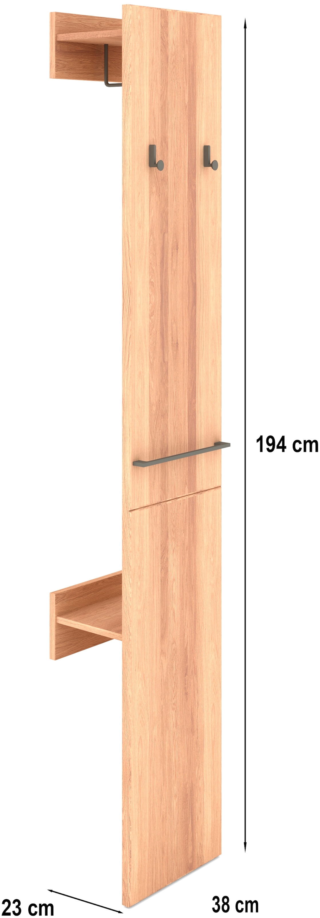 Musterring Garderobe »Sorrent, Garderobenpaneel, Wandregal, massiv Eiche« Flurgarderobe, B 38 / H 194 / T 23 cm,  mit Ablage & Haken