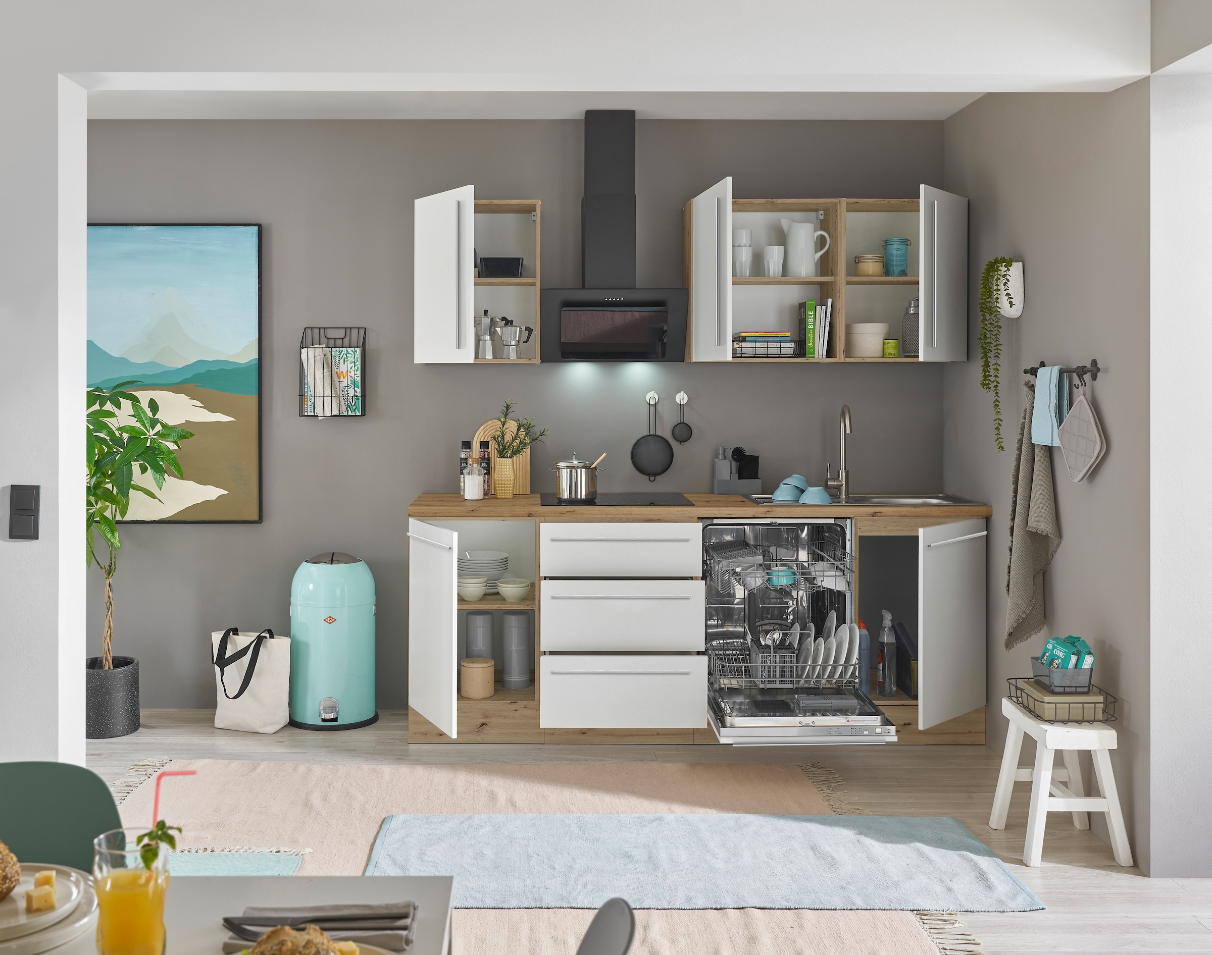 KOCHSTATION Küchenzeile »Florida«, Breite 220 cm, Softclose für Türen und Schubkästen, ohne E-Geräte