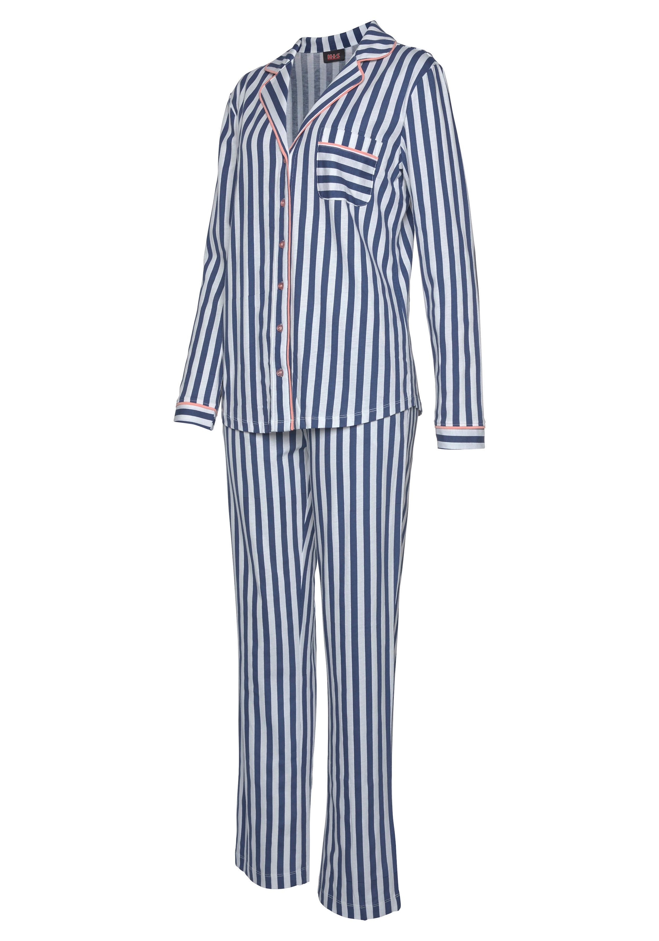 H.I.S Pyjama (2 tlg. 1 Stück) in klassischem Schnitt mit Streifenmuster