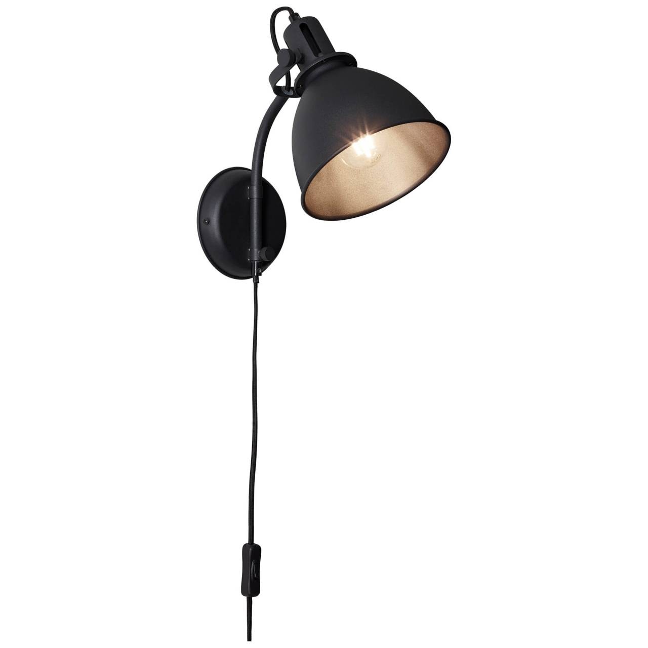 Brilliant Wandleuchte »Jesper«, 1 flammig, Leuchtmittel E27 | ohne Leuchtmittel, Wandlampe Zuleitung und Schalter schwarz korund