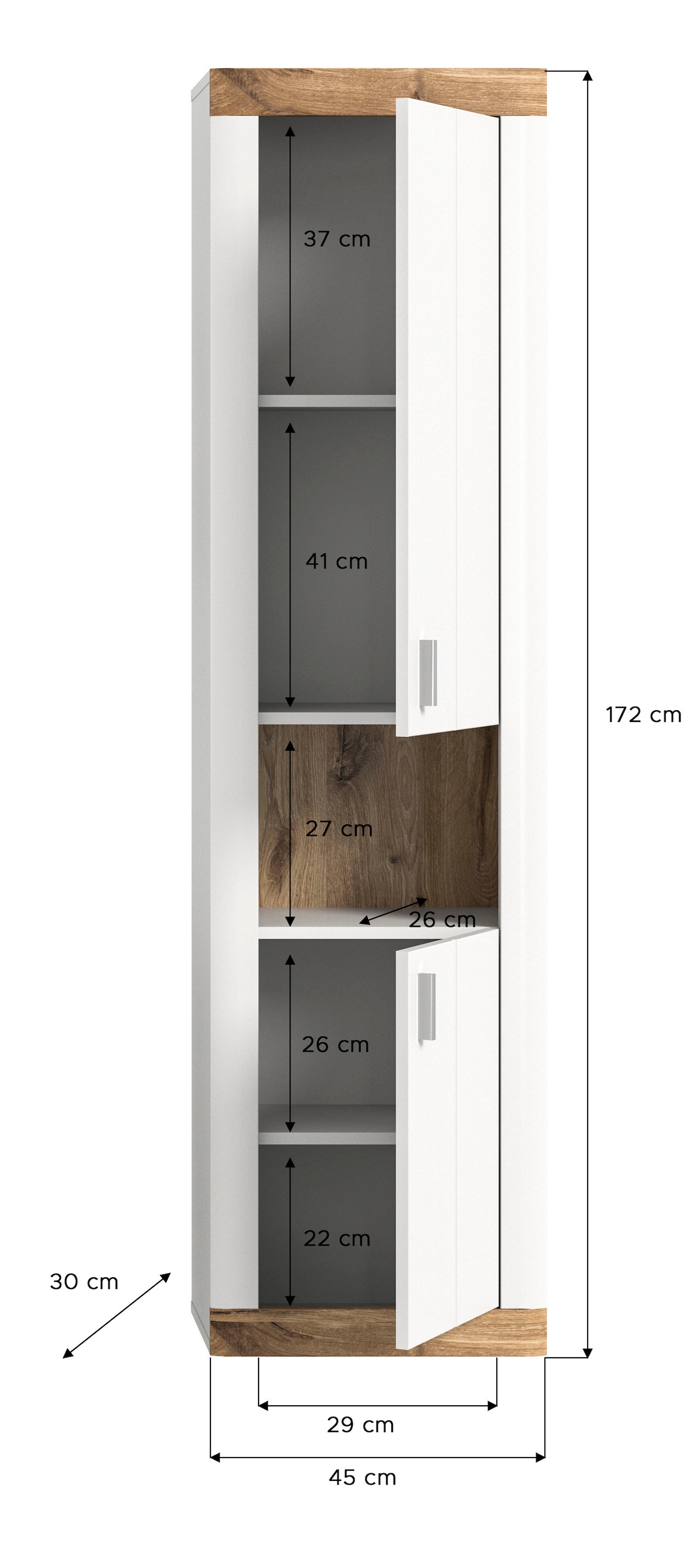 welltime Hochschrank »Landsby, Breite 45cm, 2 Türen (Türanschlag wechselbar), 2 Einlegeböden« 1 Stk. tlg. Hängeschrank, Wandschrank, Badmöbel, Badschrank, Schrank,Bad,