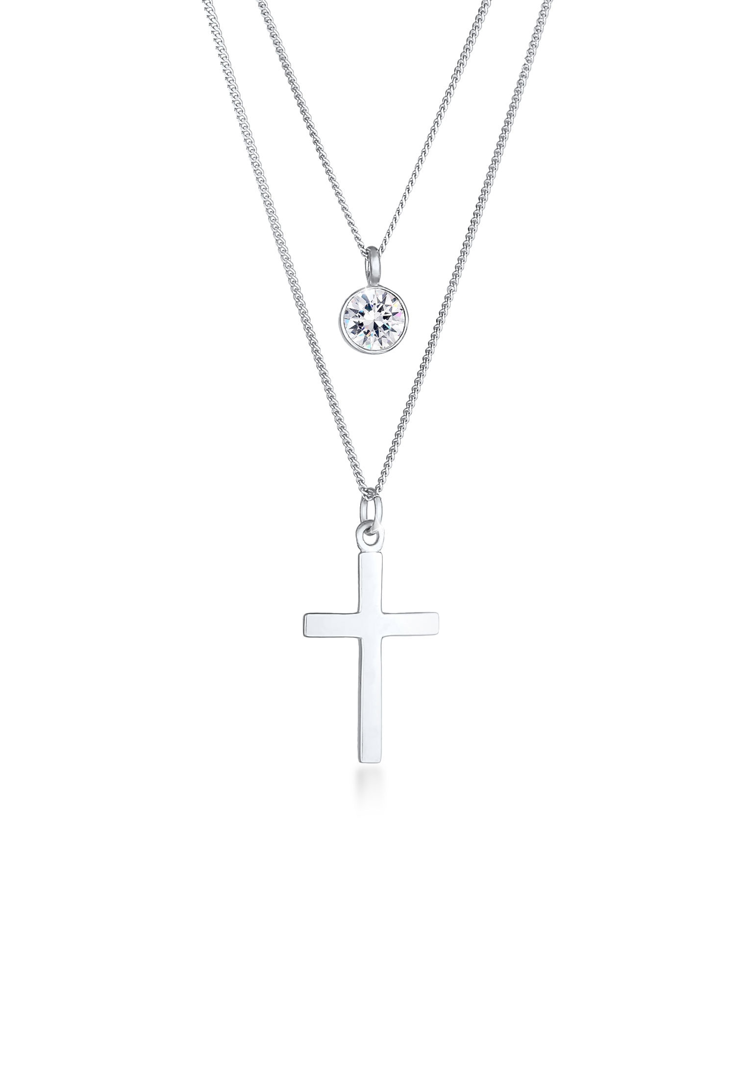 Elli Silberkette »Halskette Layer Kreuz 925 Silber, mit Kristallen von Swarovski®«