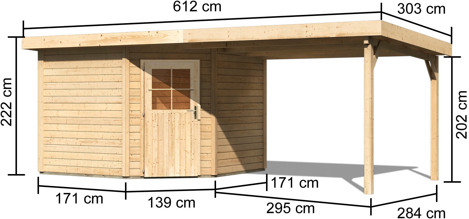 Karibu Gartenhaus »Neusee 3«, mit Anbaudach B: 3,2 m