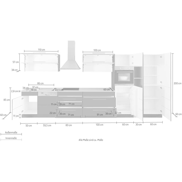 HELD MÖBEL Küchenzeile »Wien«, Breite 440 cm, wahlweise mit E-Geräten und  Induktion auf Rechnung bestellen