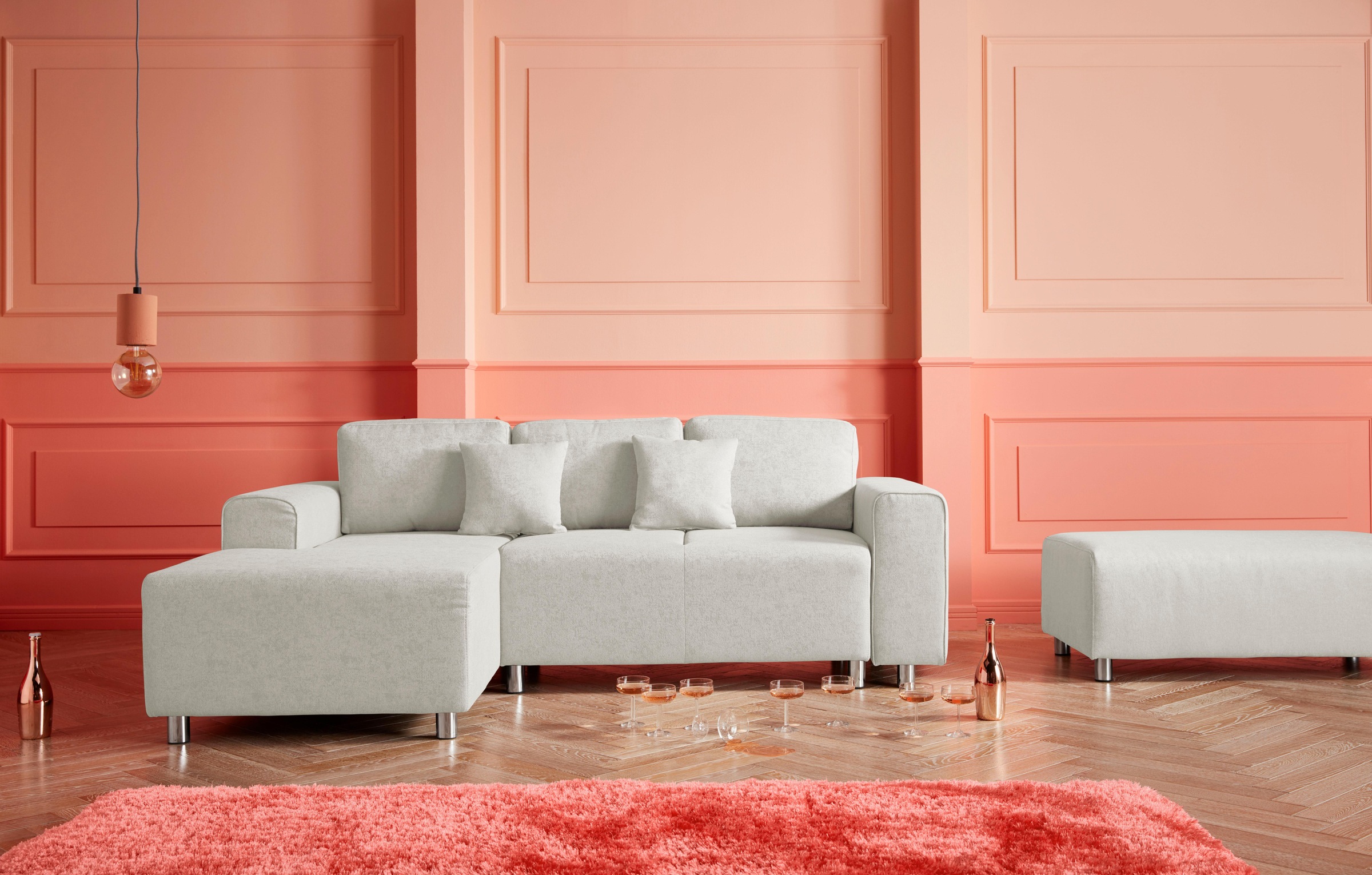 Guido Maria Kretschmer Home&Living Ecksofa »Györ«, L-Form, wahlweise mit Bettfunktion und Bettkasten incl. 2 Zierkissen