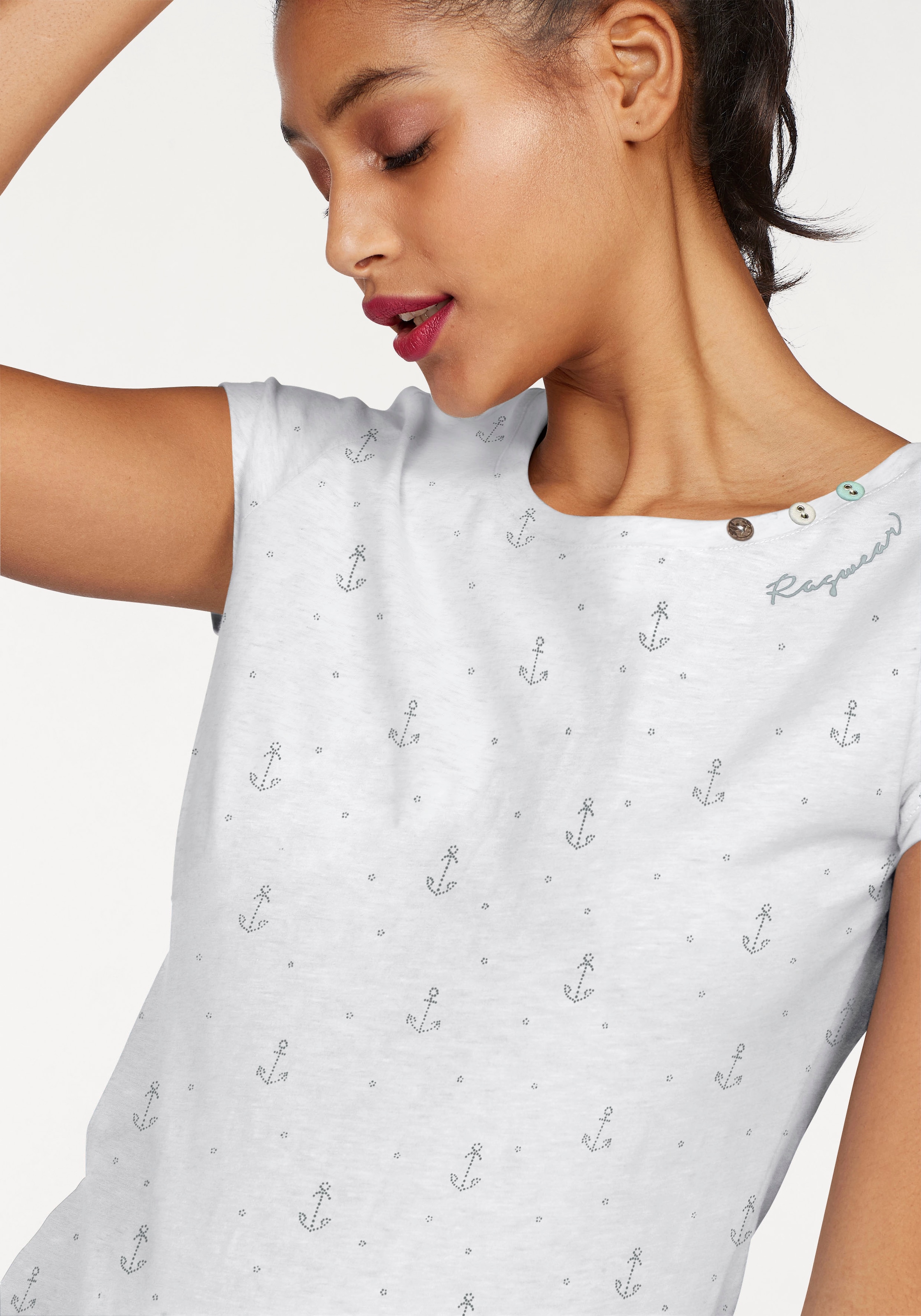 Ragwear T-Shirt »FLORAH A ORGANIC O« mit maritimen Anker-Allover-Druck