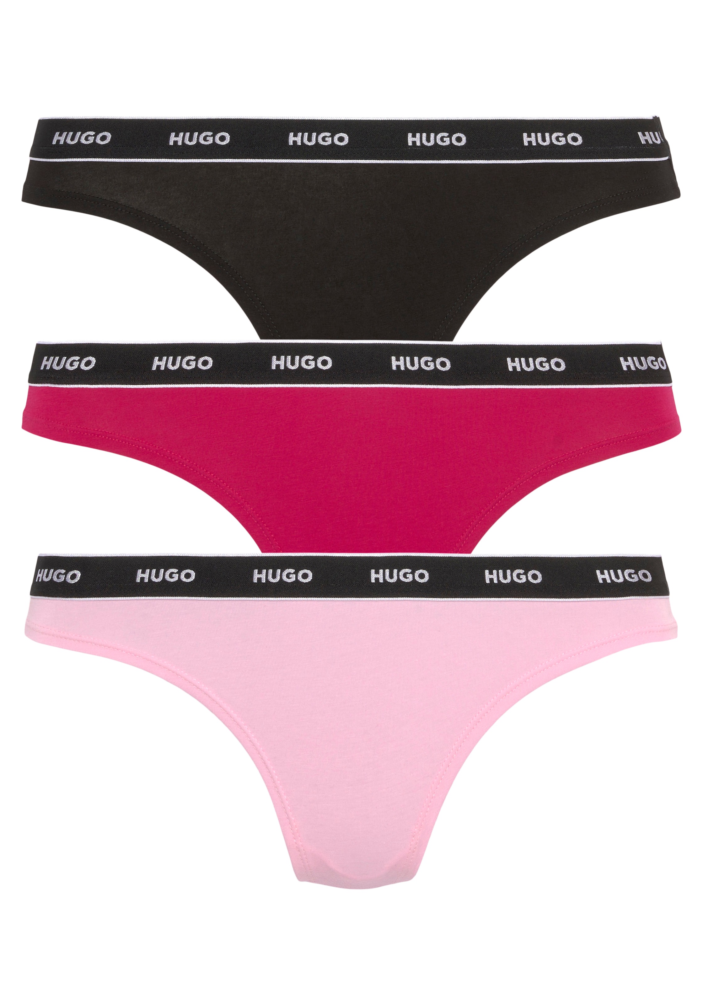 3 St., mit dem Bund HUGO STRIPE«, 3), THONG bei ♕ (Packung, »TRIPLET Logoschriftzug T-String auf