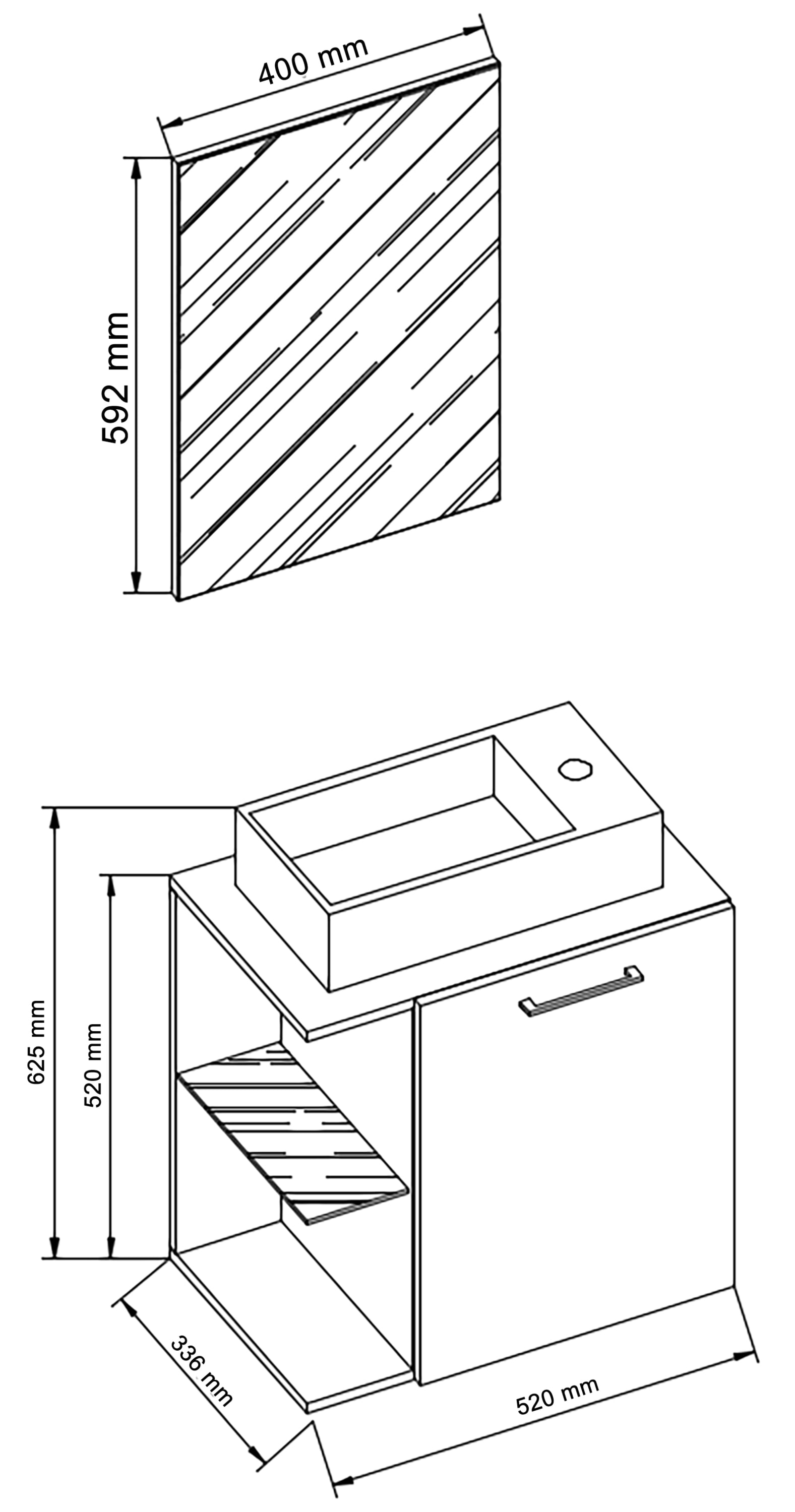 VCM Waschbeckenunterschrank »VCM 3-tlg Set | Waschplatz für Gäste WC | Gästebad | Waschtisch | Badezimmer Set - Hausa SP«, (3 St.)